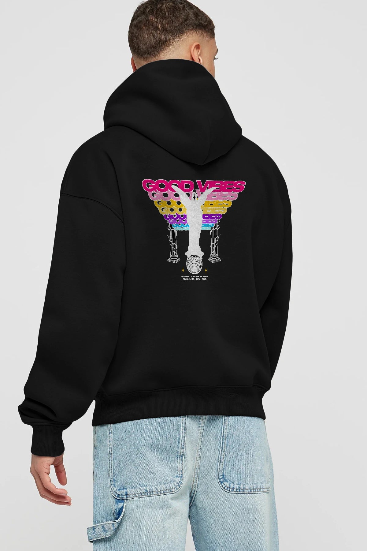 Good Vibes Arka Baskılı Hoodie Oversize Kapüşonlu Sweatshirt Erkek Kadın Unisex