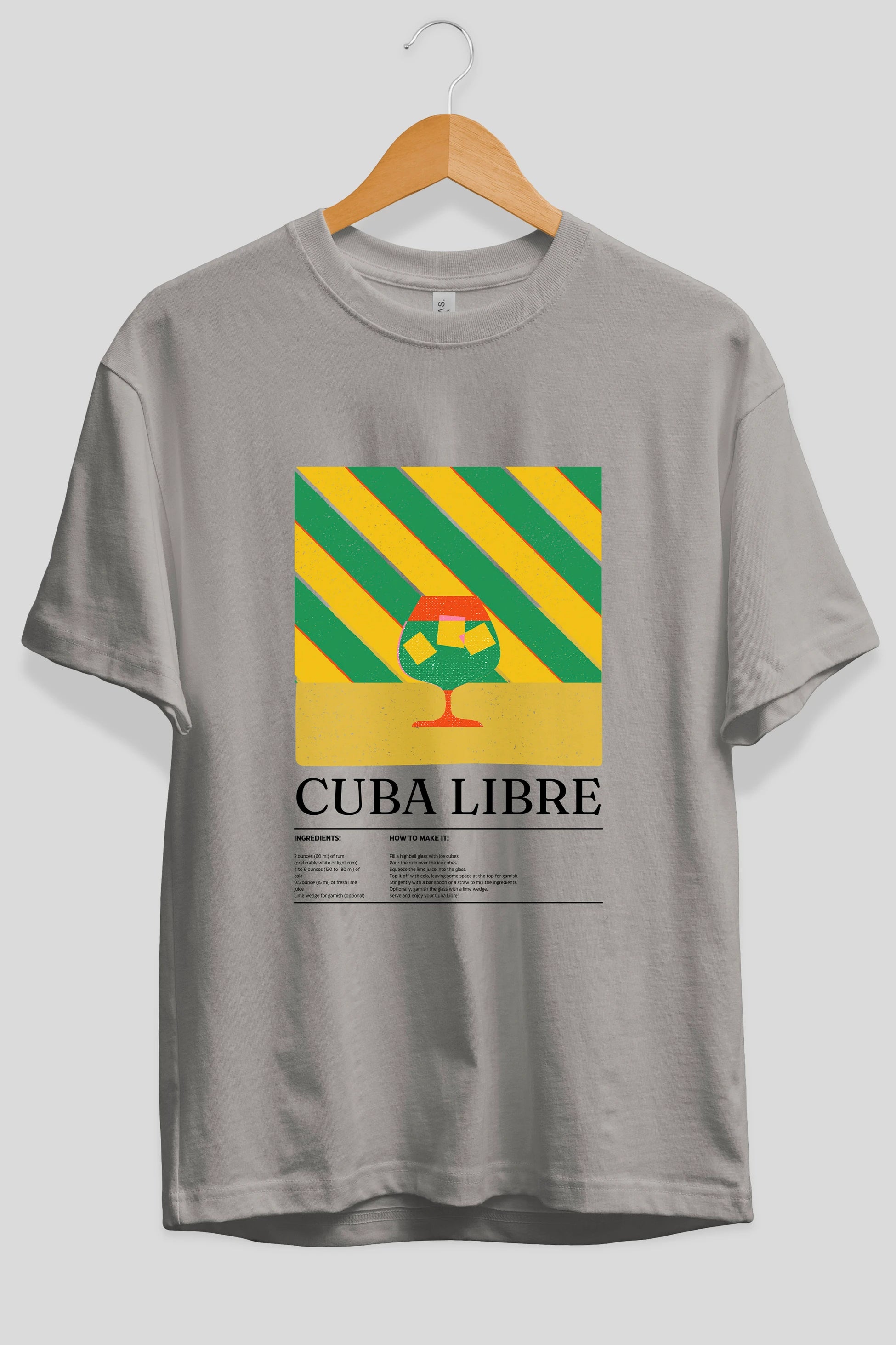 Cuba Libre Kokteyl Ön Baskılı Oversize t-shirt Erkek Kadın %100 Pamuk Bisiklet Yaka tişort