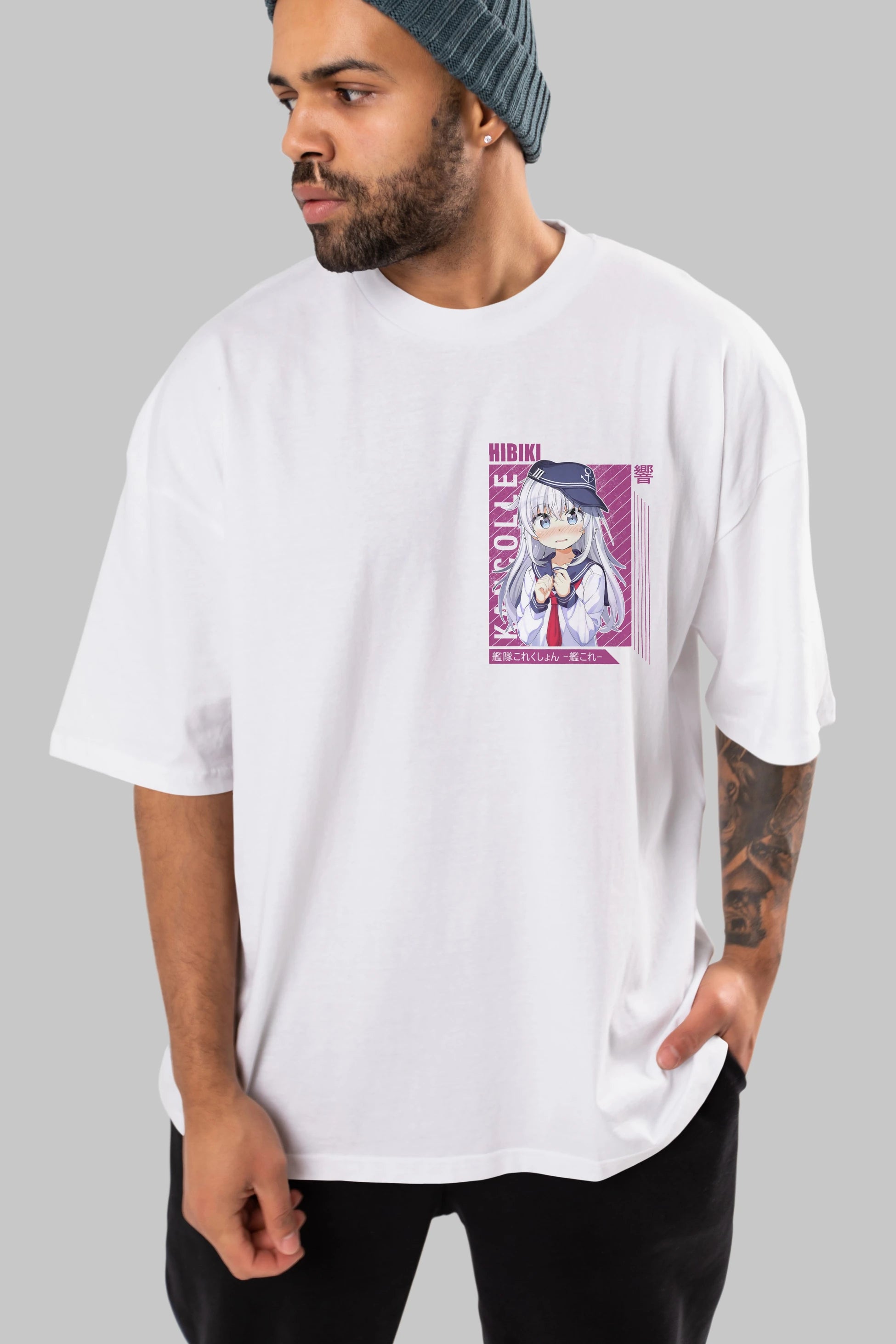 Hibiki 4 Ön Sol Baskılı Oversize t-shirt Erkek Kadın Unisex %100 Pamuk Bisiklet Yaka tişort