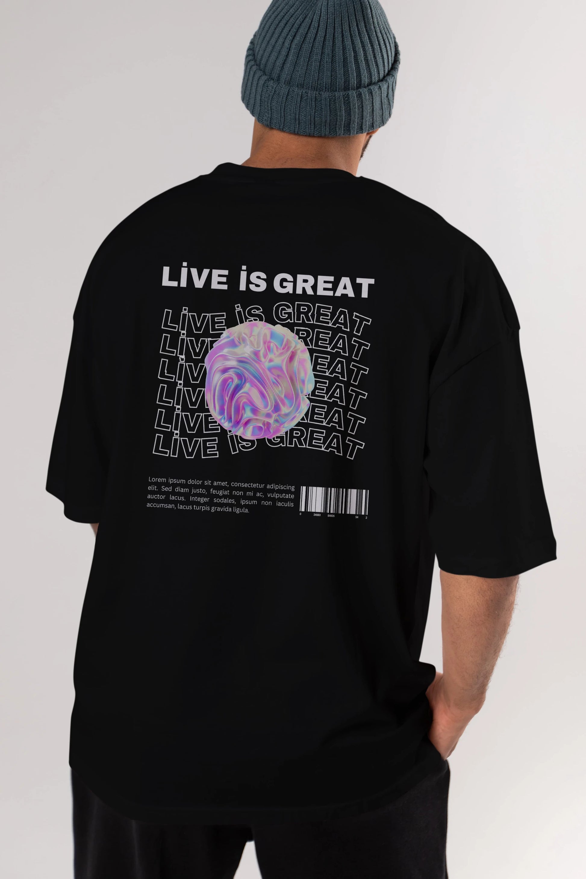 Live is Great Yazılı Arka Baskılı Oversize t-shirt Erkek Kadın Unisex