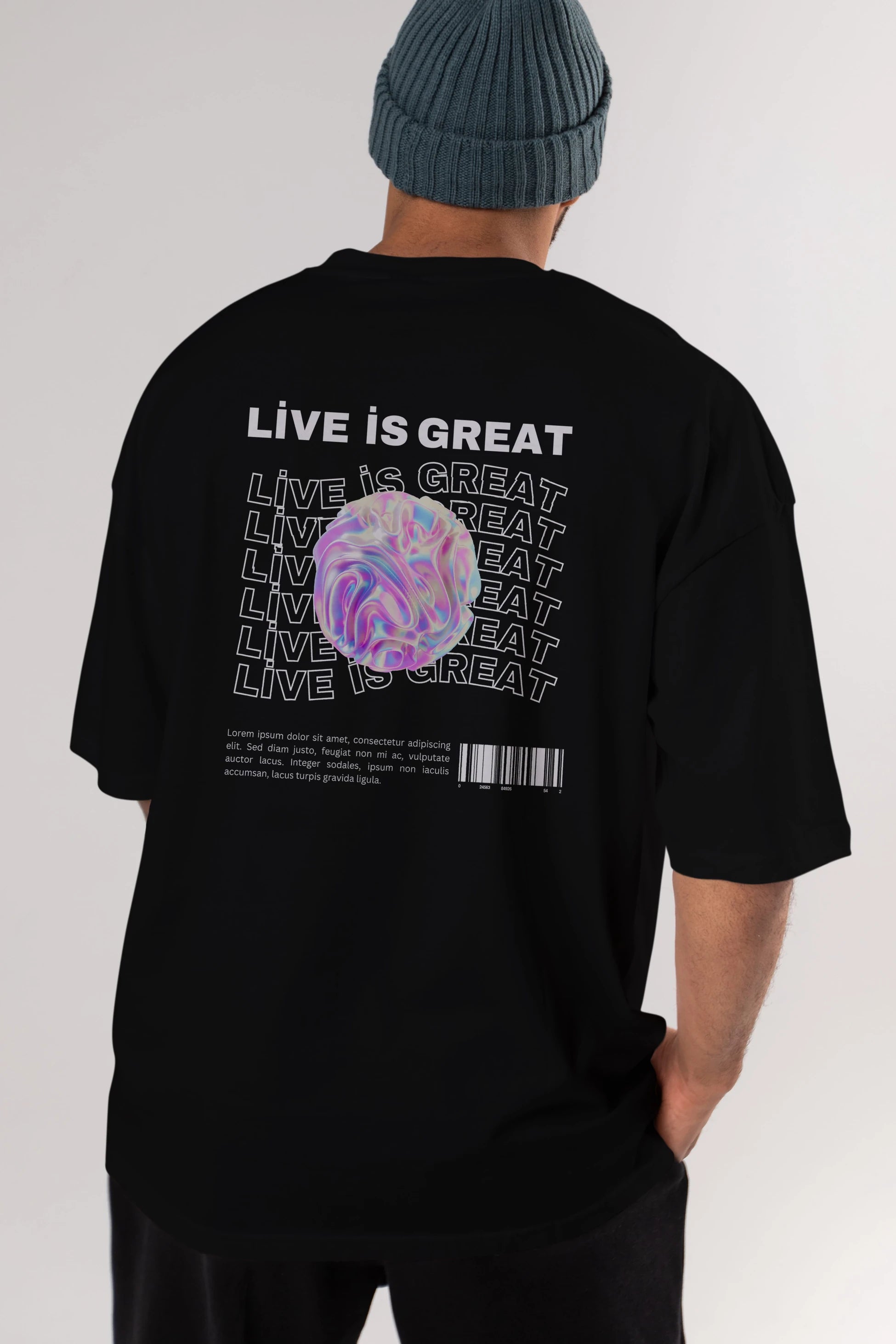 Live is Great Yazılı Arka Baskılı Oversize t-shirt Erkek Kadın Unisex
