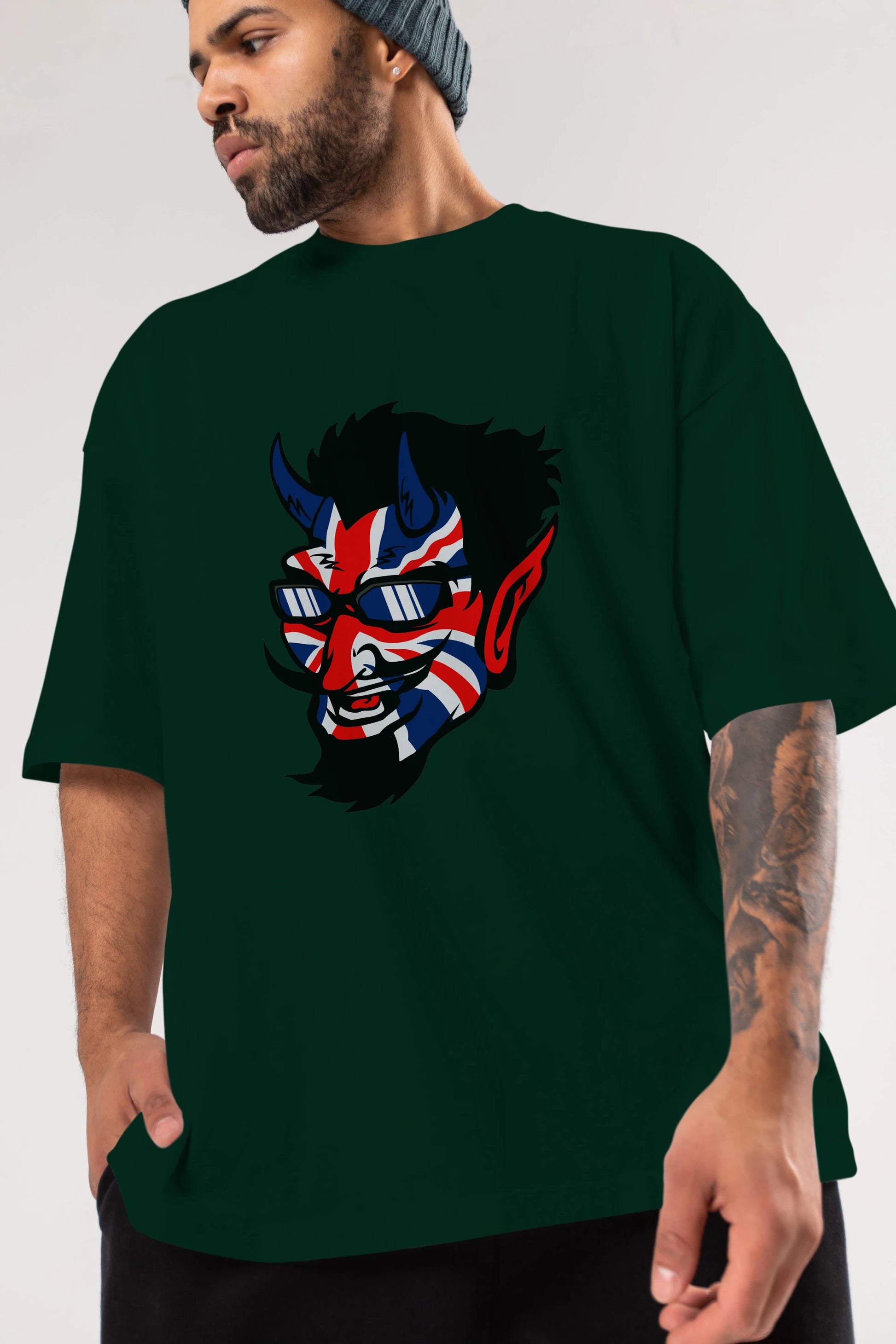 UK Devil Ön Baskılı Oversize t-shirt Erkek Kadın Unisex %100 Pamuk tişort