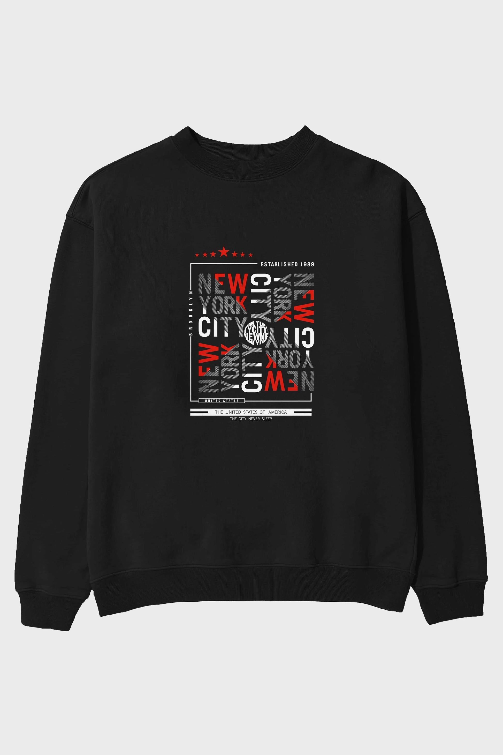 New York Style 2 Ön Baskılı Oversize Sweatshirt Erkek Kadın Unisex