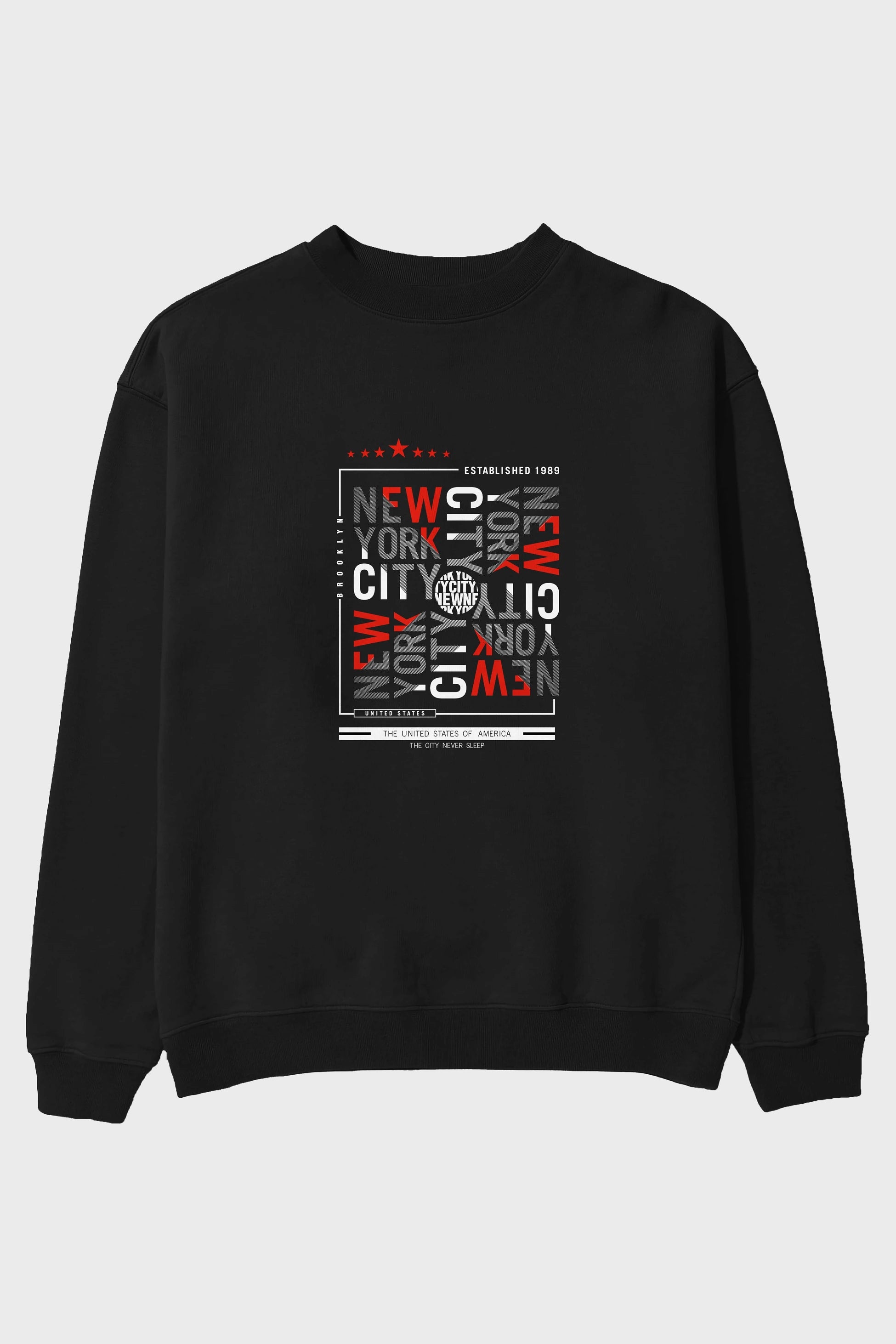 New York Style 2 Ön Baskılı Oversize Sweatshirt Erkek Kadın Unisex