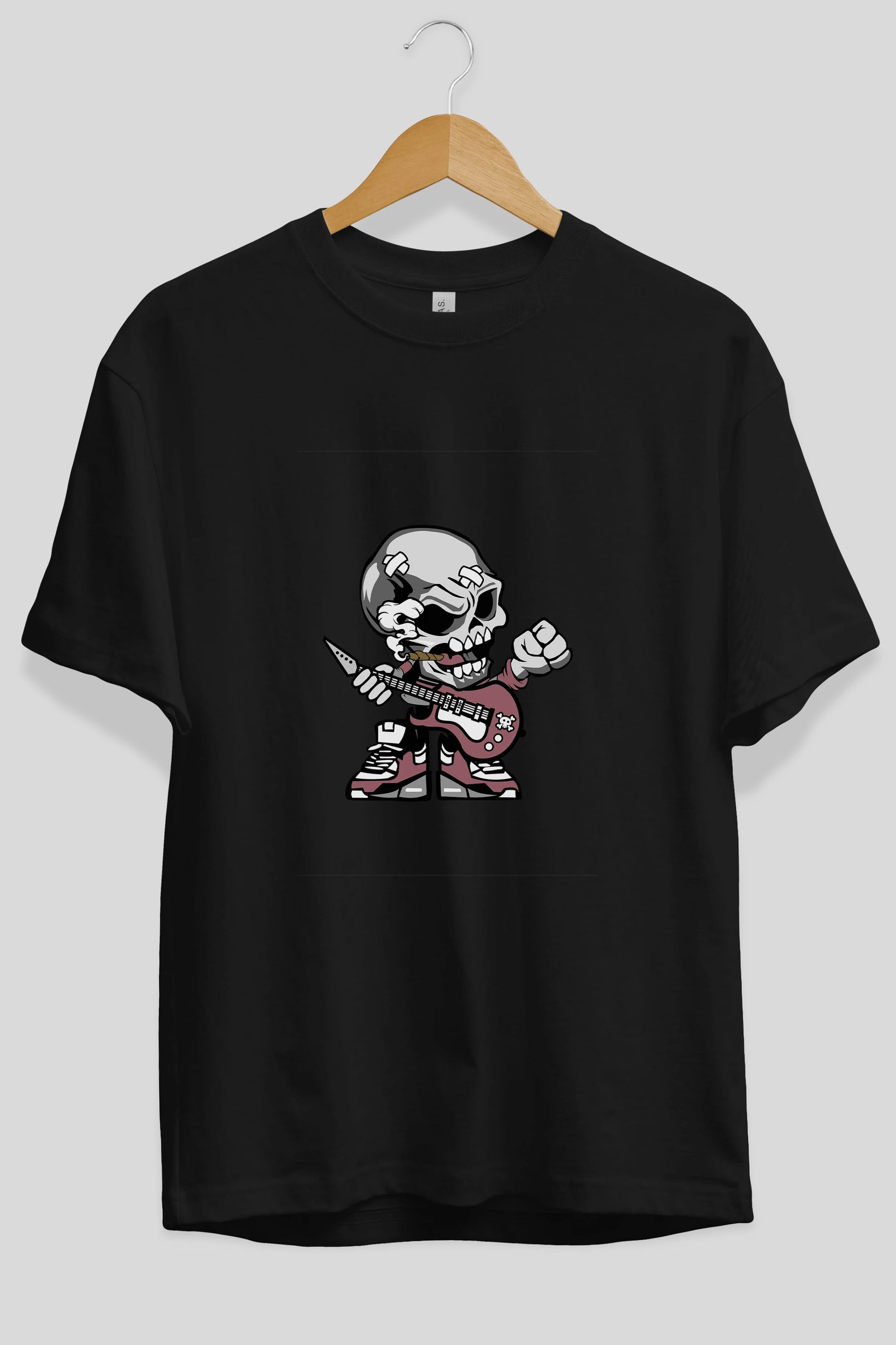 Skull Rockstar Ön Baskılı Oversize t-shirt Erkek Kadın Unisex %100 Pamuk tişort