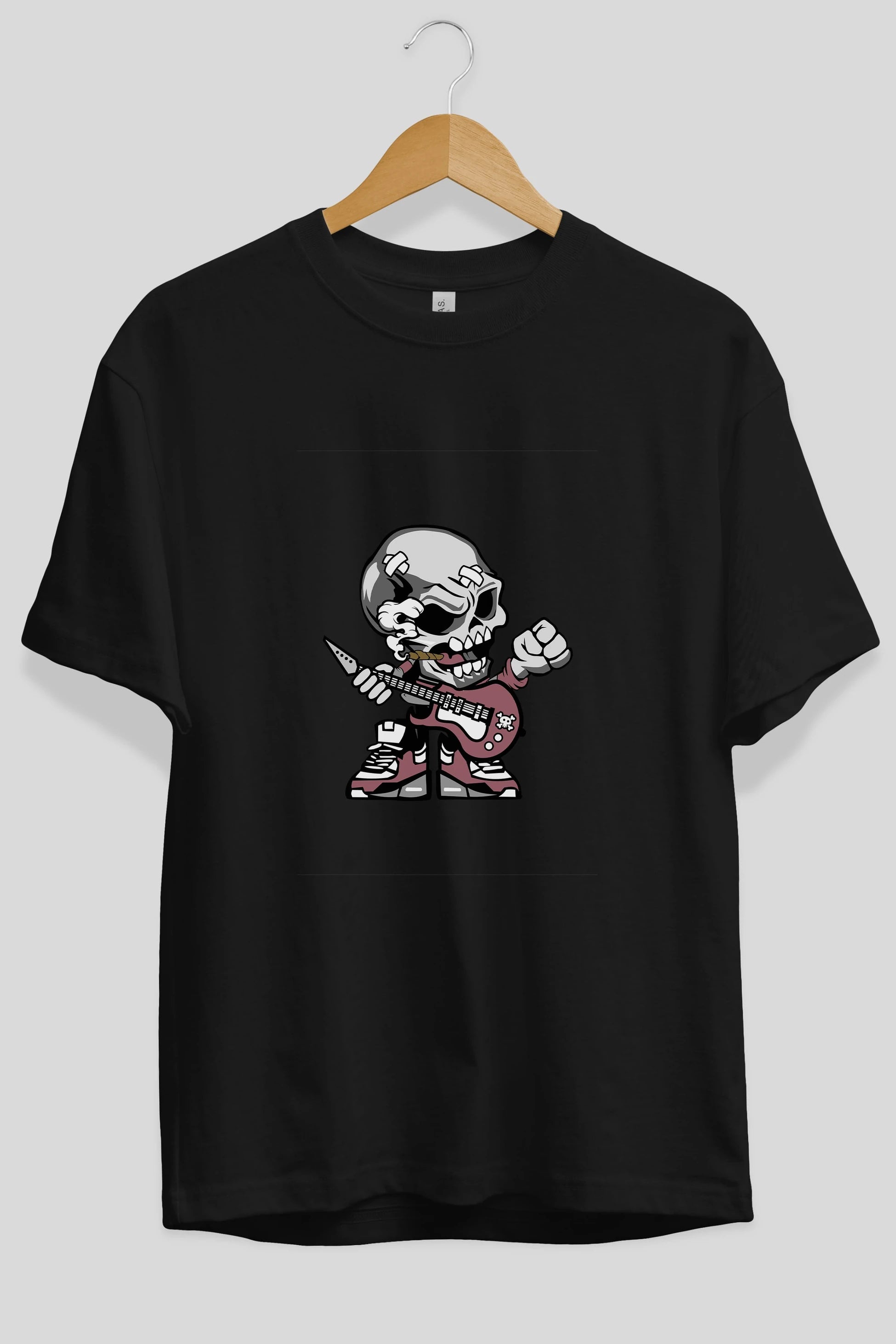 Skull Rockstar Ön Baskılı Oversize t-shirt Erkek Kadın Unisex %100 Pamuk tişort