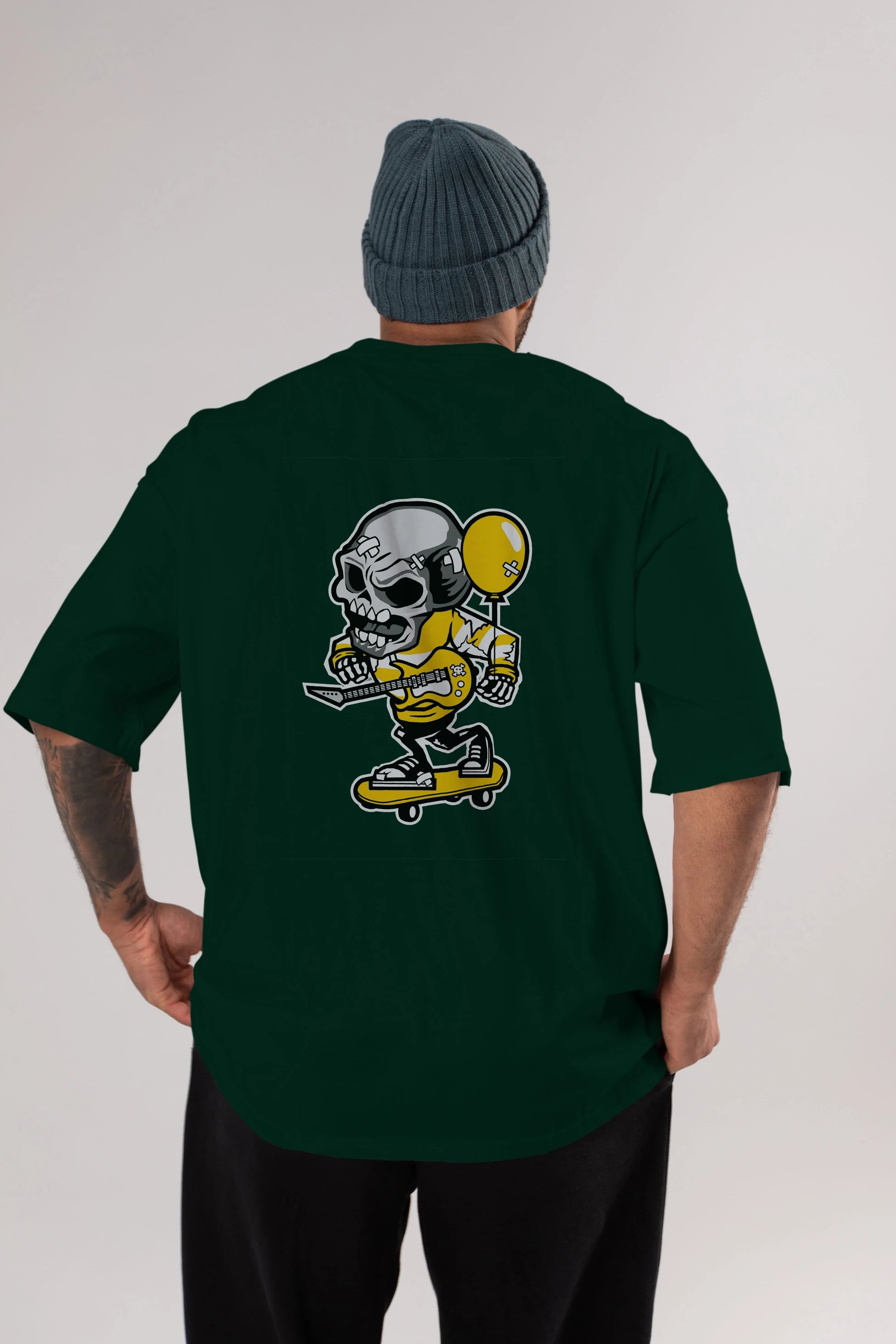 Skull Skater Arka Baskılı Oversize t-shirt Erkek Kadın Unisex %100 Pamuk tişort