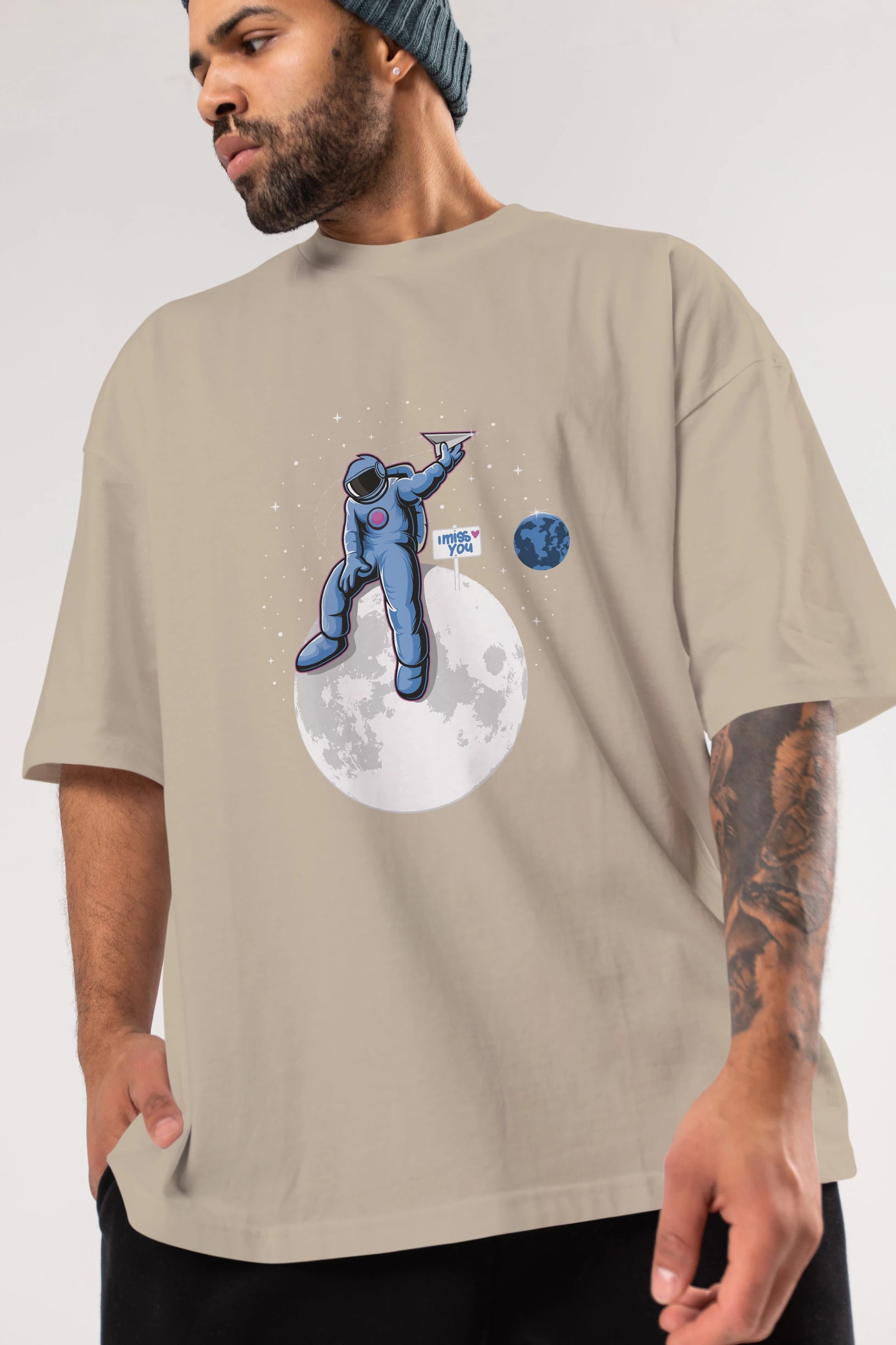 Astro Missing Earth Ön Baskılı Oversize t-shirt Erkek Kadın Unisex