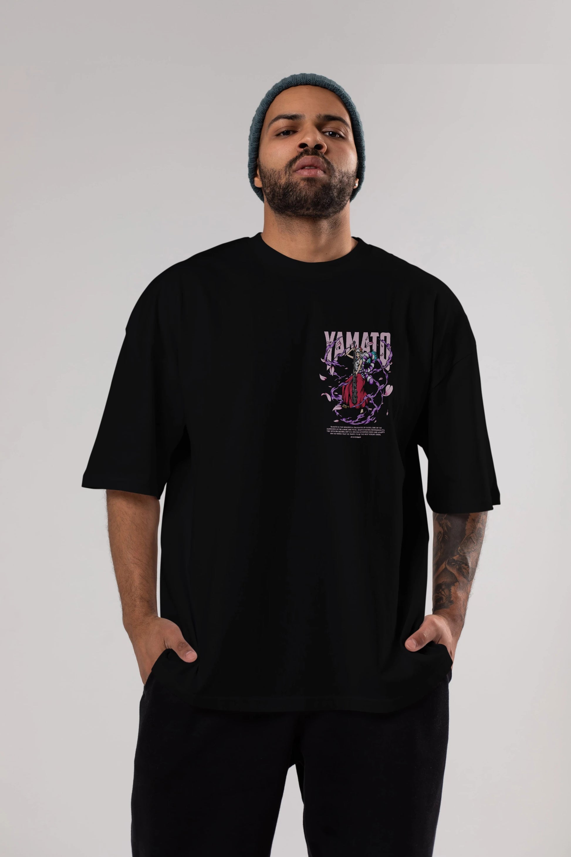 Yamato Ön Sol Baskılı Oversize t-shirt Erkek Kadın Unisex %100 Pamuk Bisiklet Yaka tişort