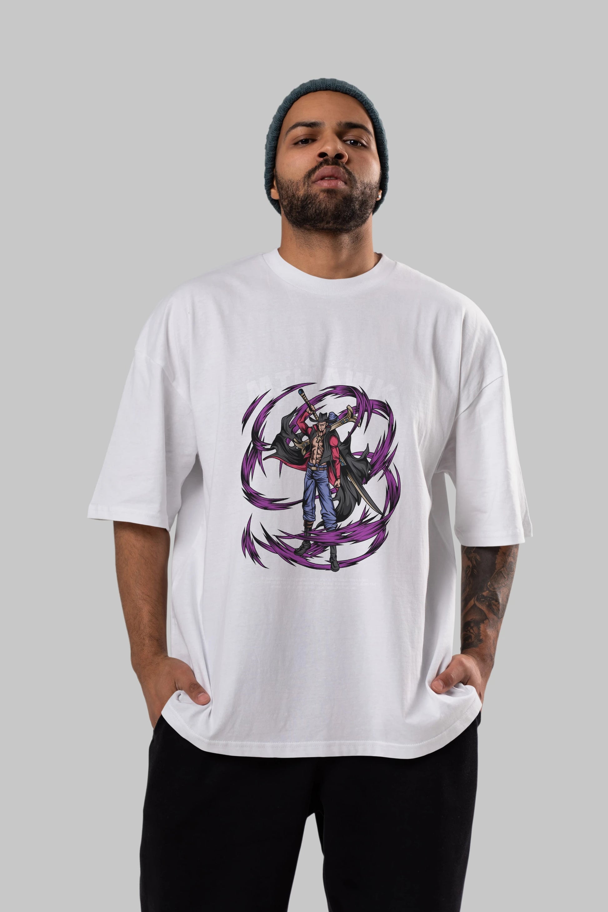 Mihawk Anime Ön Baskılı Oversize t-shirt %100 pamuk Erkek Kadın Unisex