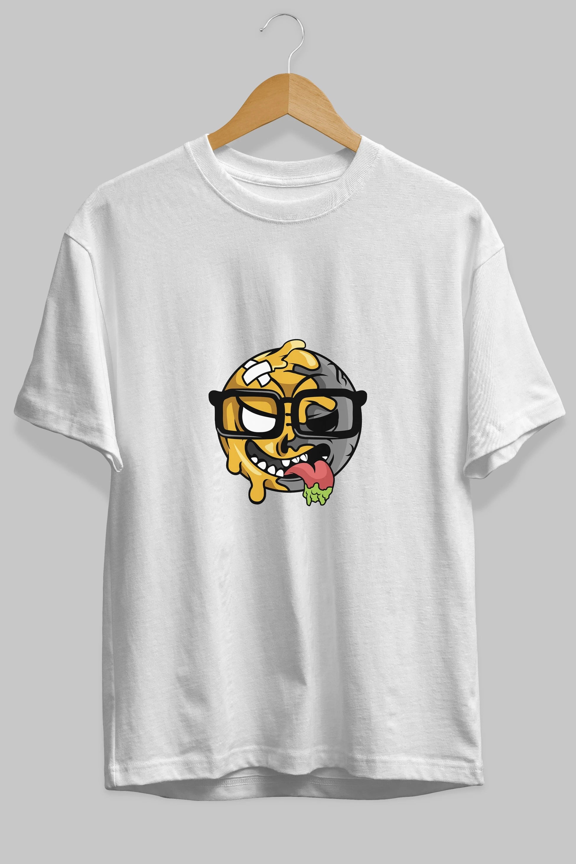 Smiley Nerd Ön Baskılı Oversize t-shirt Erkek Kadın Unisex %100 Pamuk tişort