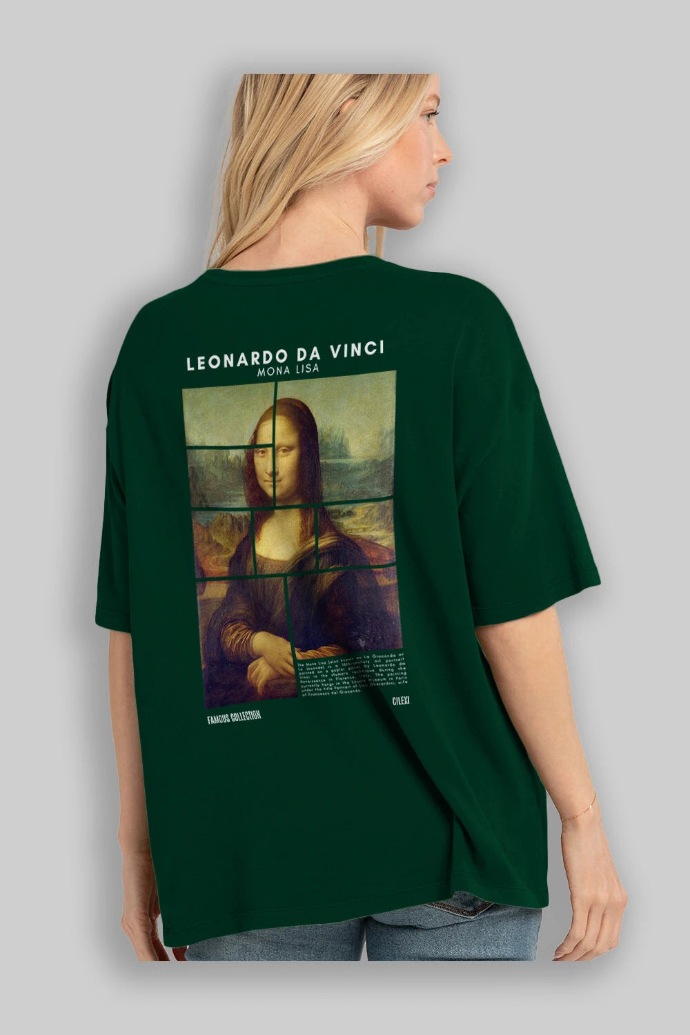 Leonardo Da Vinci Mona Lisa Arka Baskılı Oversize t-shirt Erkek Kadın Bisiklet Yaka Pamuk tişort