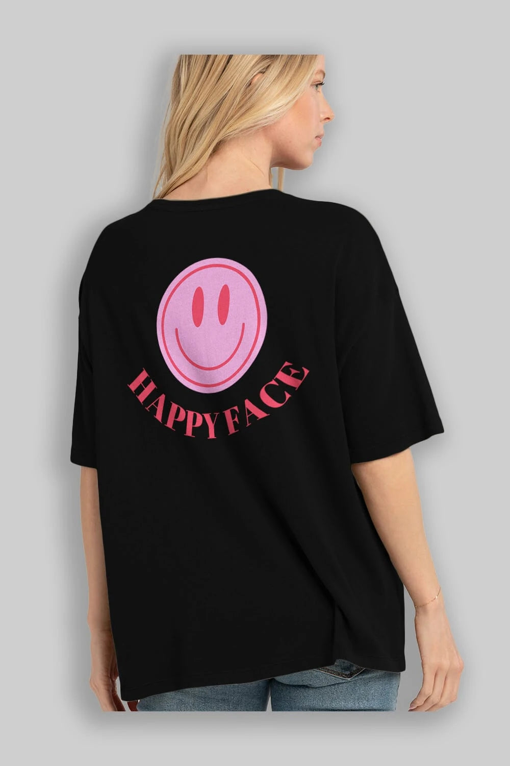 Happy Face Yazılı Arka Baskılı Oversize t-shirt Erkek Kadın Unisex