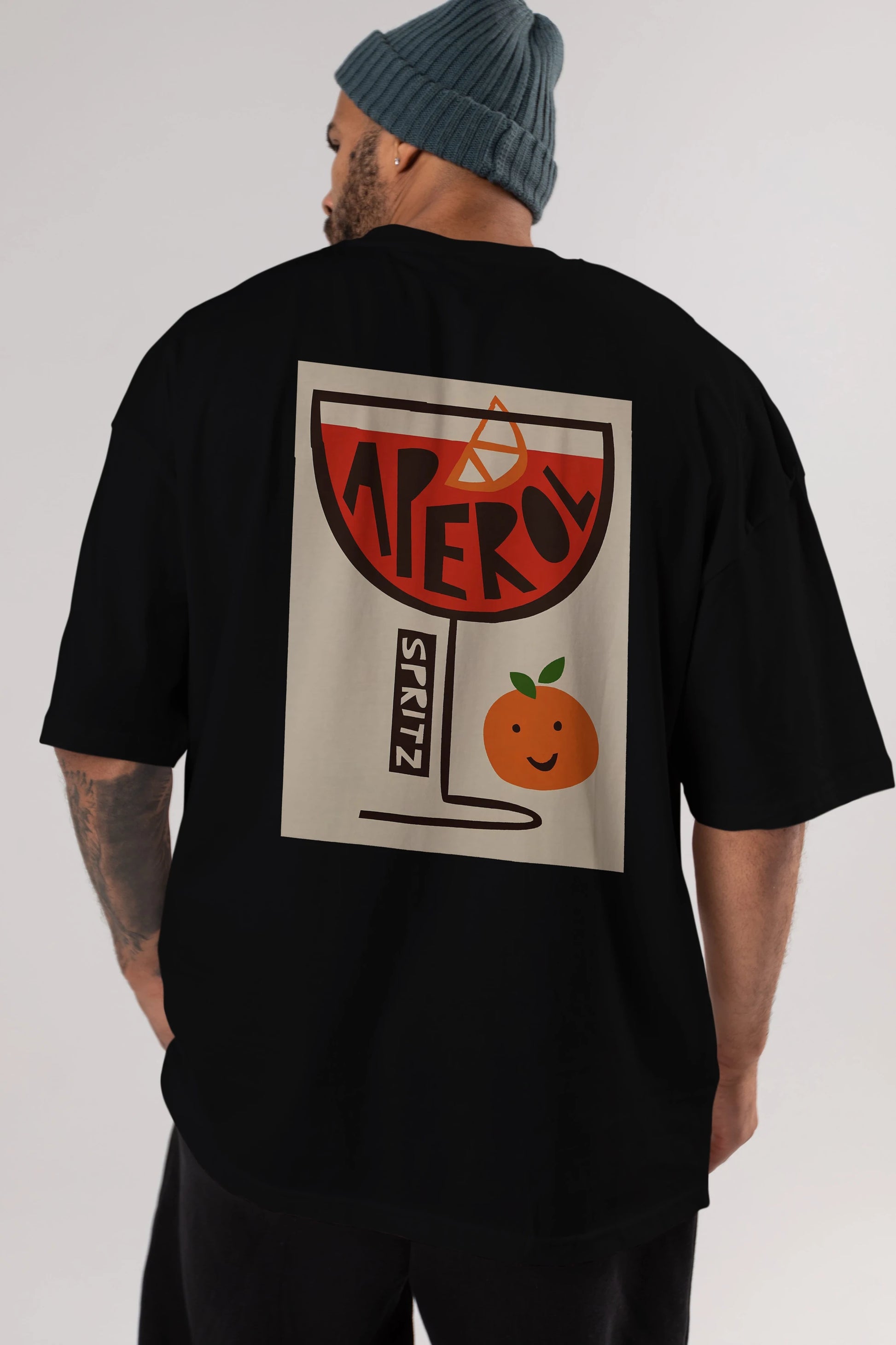 Aperol Spritz 9 Arka Baskılı Oversize t-shirt Erkek Kadın Unisex %100 Pamuk Bisiklet Yaka tişort