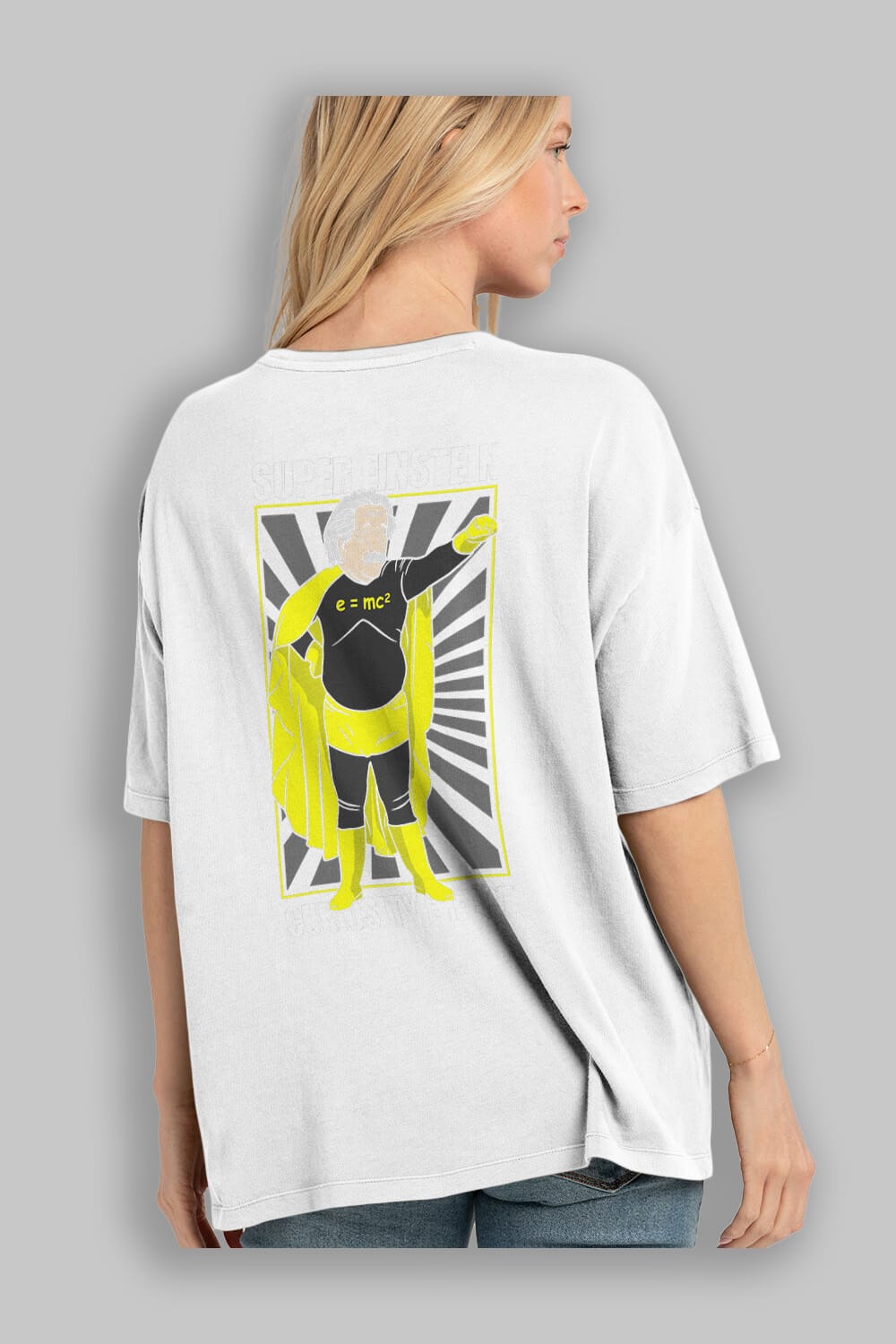 Super Einsten Arka Baskılı Oversize t-shirt Erkek Kadın Unisex %100 Pamuk tişort