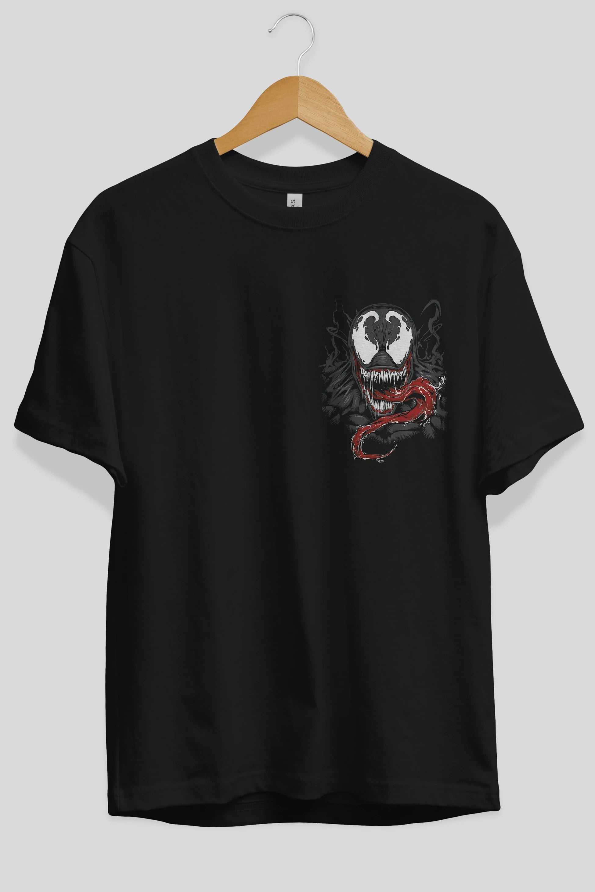 Venom (18) Ön Sol Baskılı Oversize t-shirt Erkek Kadın Unisex %100 Pamuk Bisiklet Yaka tişort