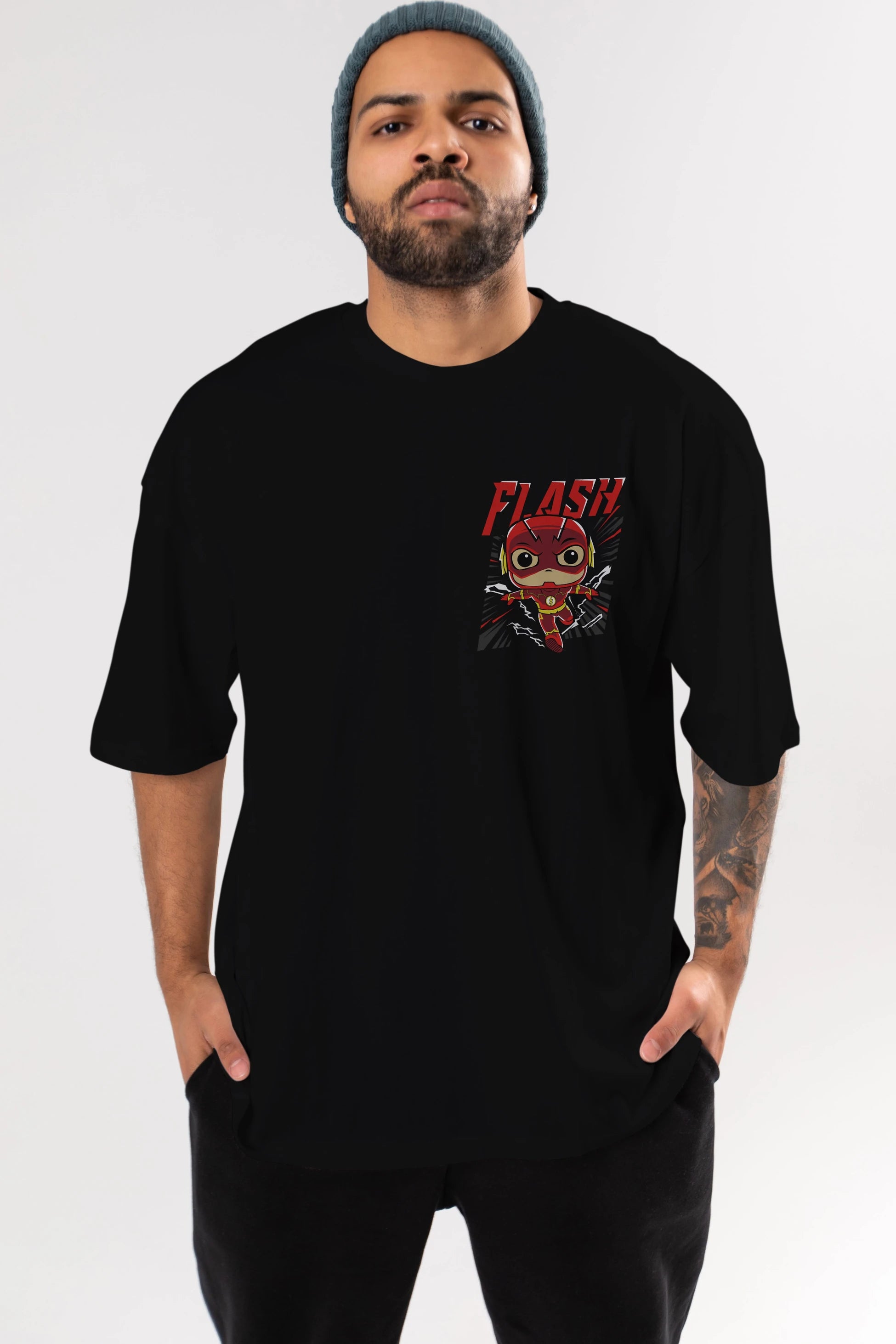 Flash Avengers (4) Ön Sol Baskılı Oversize t-shirt Erkek Kadın Unisex %100 Pamuk Bisiklet Yaka tişort