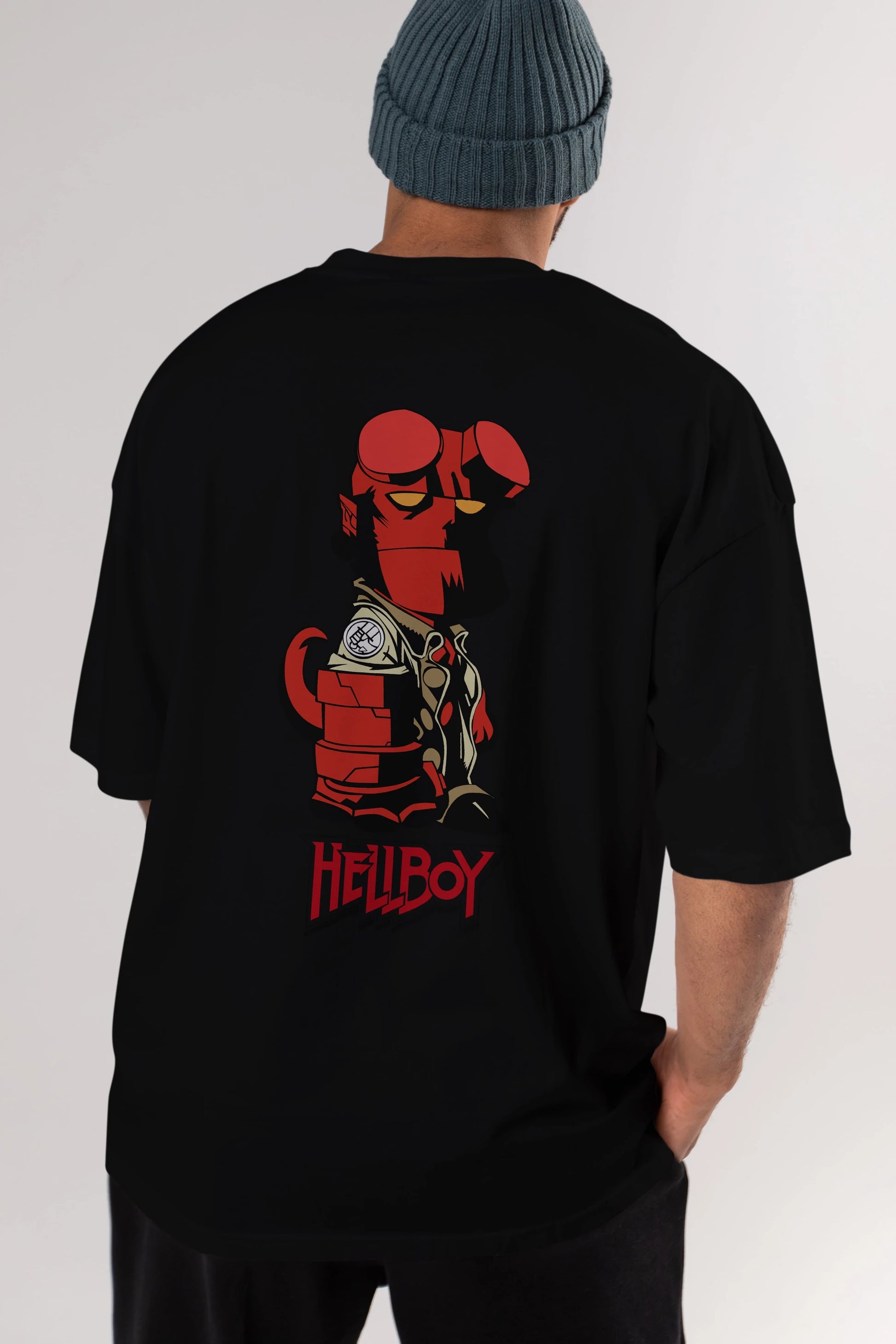 Hellboy (1) Arka Baskılı Oversize t-shirt Erkek Kadın Unisex %100 Pamuk Bisiklet Yaka tişort