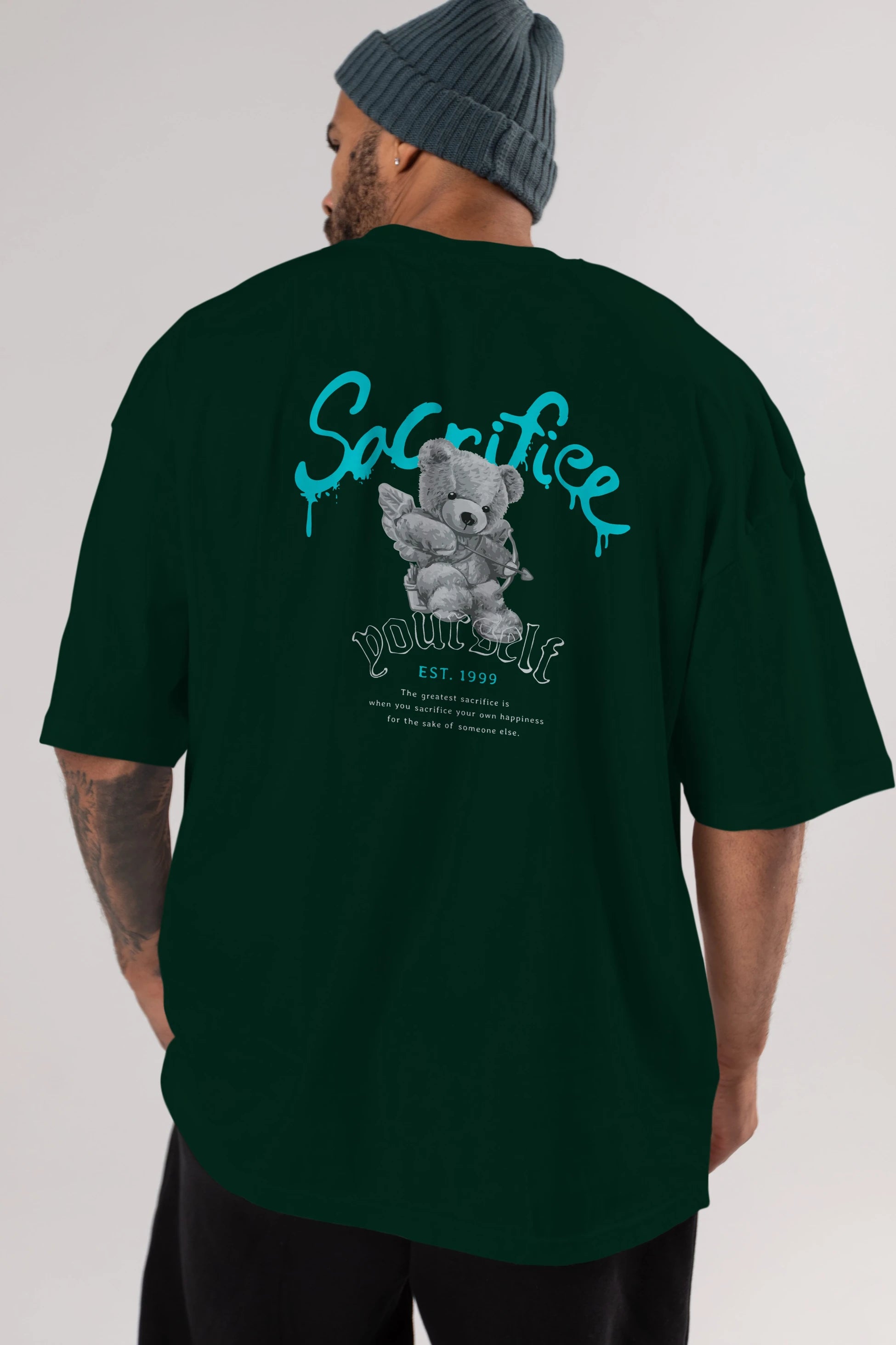 Sacrifice Yourself Bear Arka Baskılı Oversize t-shirt Erkek Kadın Unisex