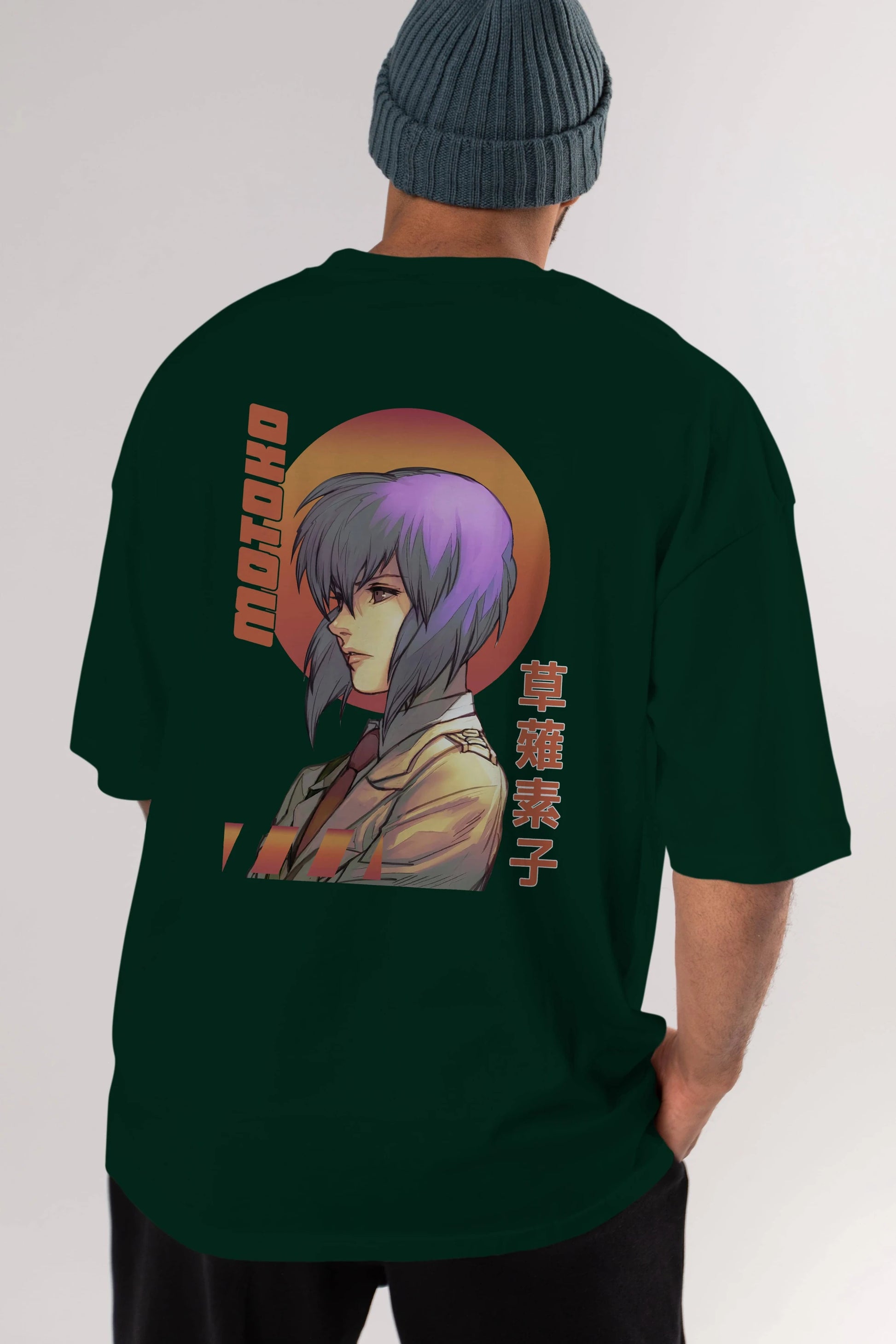 Motoko Kusanagi 10 Anime Arka Baskılı Oversize t-shirt Erkek Kadın Unisex