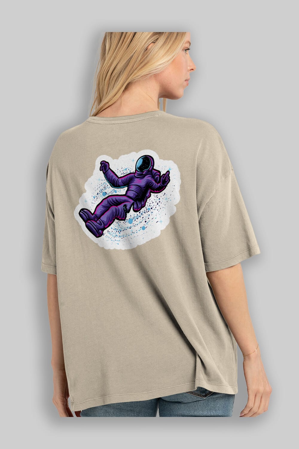 Having fun in outer space sticker Arka Baskılı Oversize t-shirt Erkek Kadın Unisex