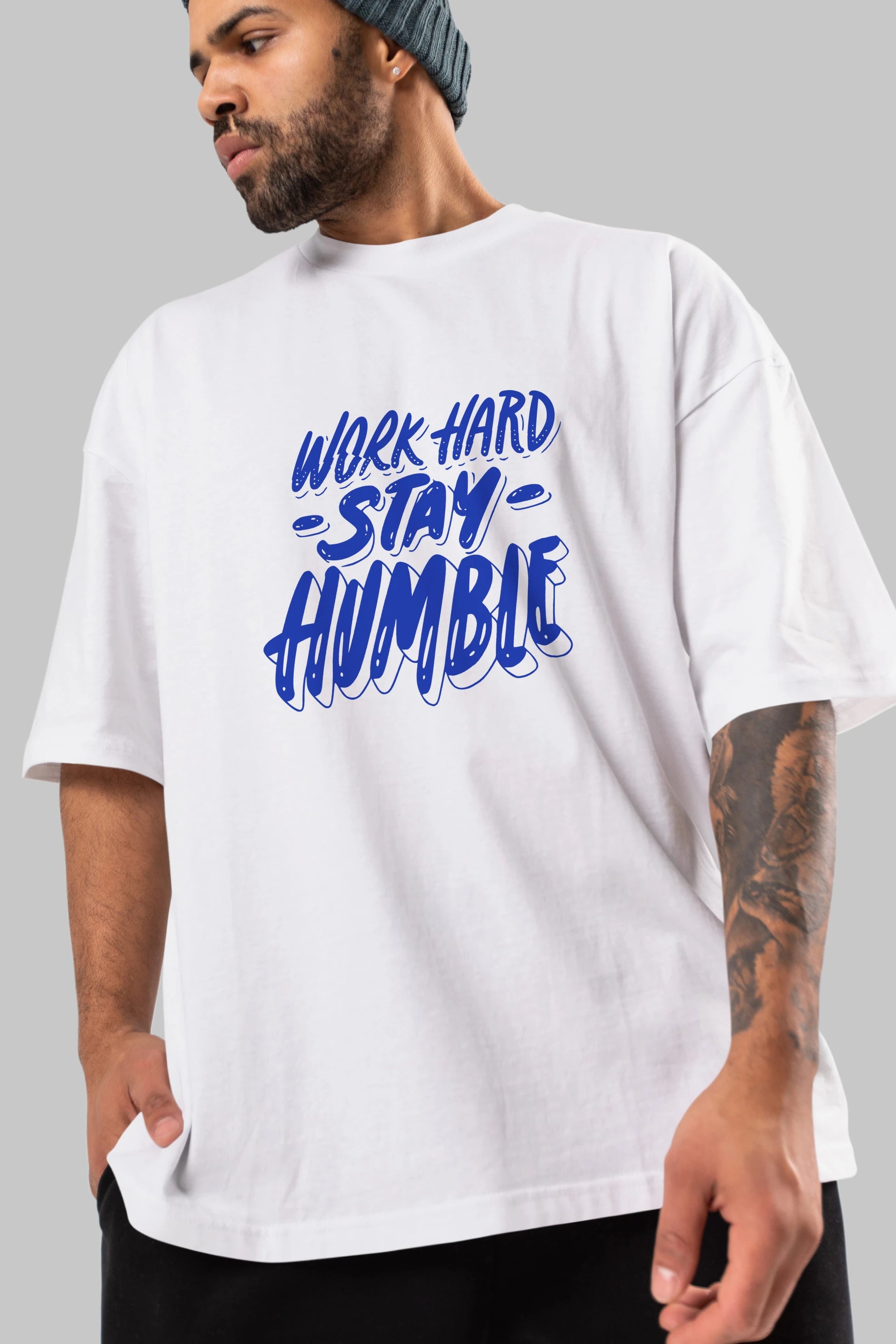 Word Hard Yazılı Ön Baskılı Oversize t-shirt Erkek Kadın Unisex