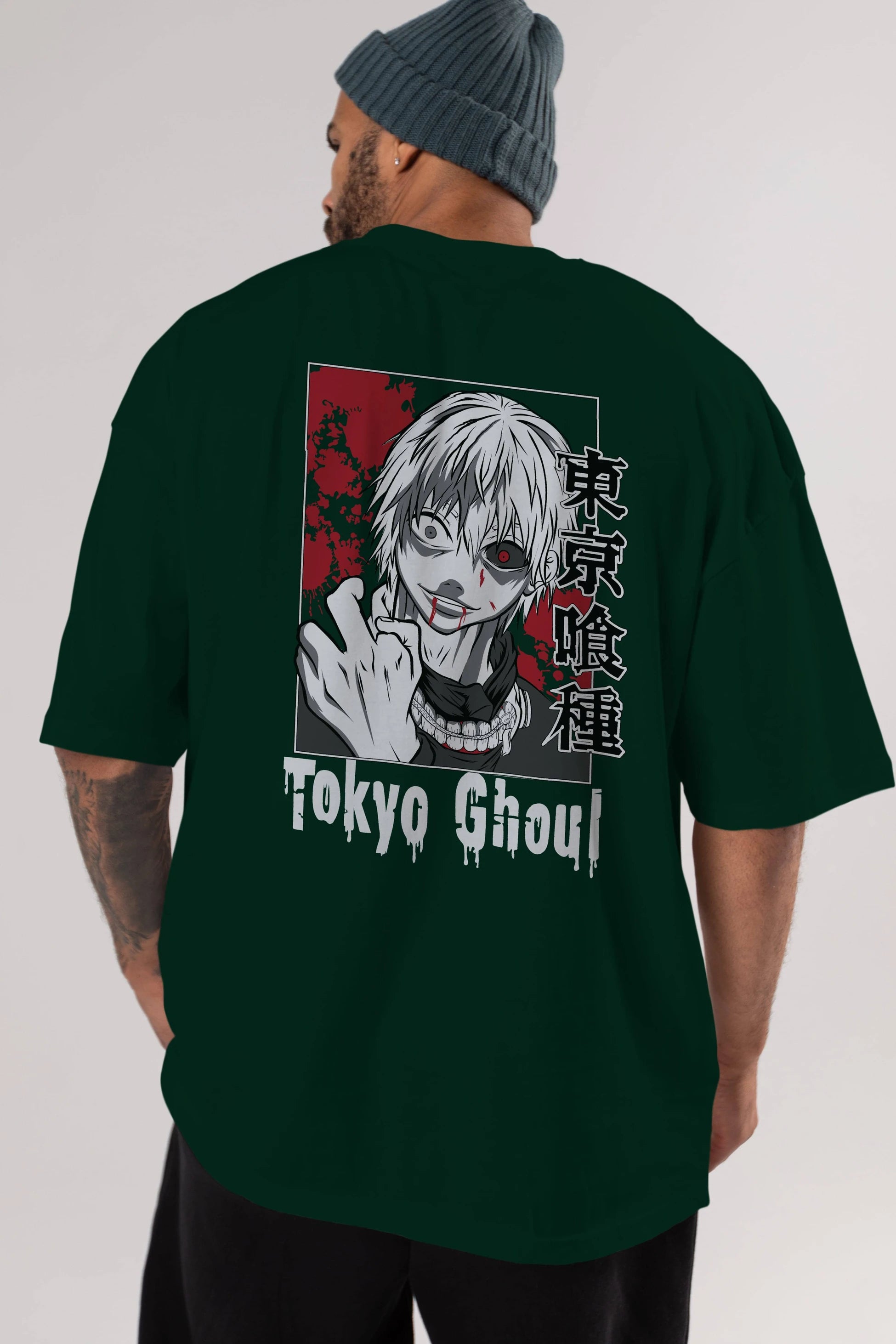 Kaneki Ken TOKYO GHOUL Anime Arka Baskılı Oversize t-shirt Erkek Kadın Unisex