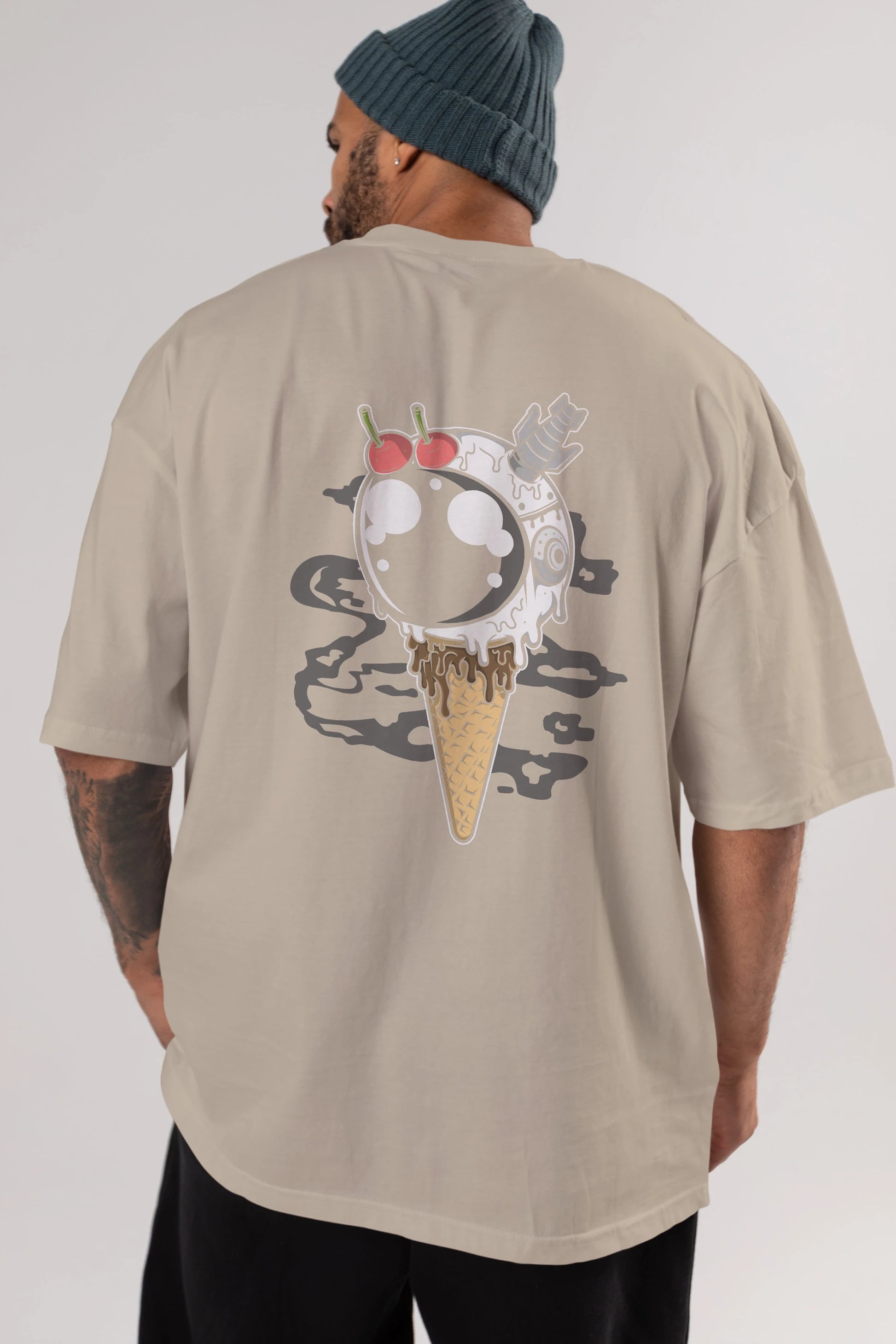Astronaut Ice Cream Arka Baskılı Oversize t-shirt Erkek Kadın Unisex