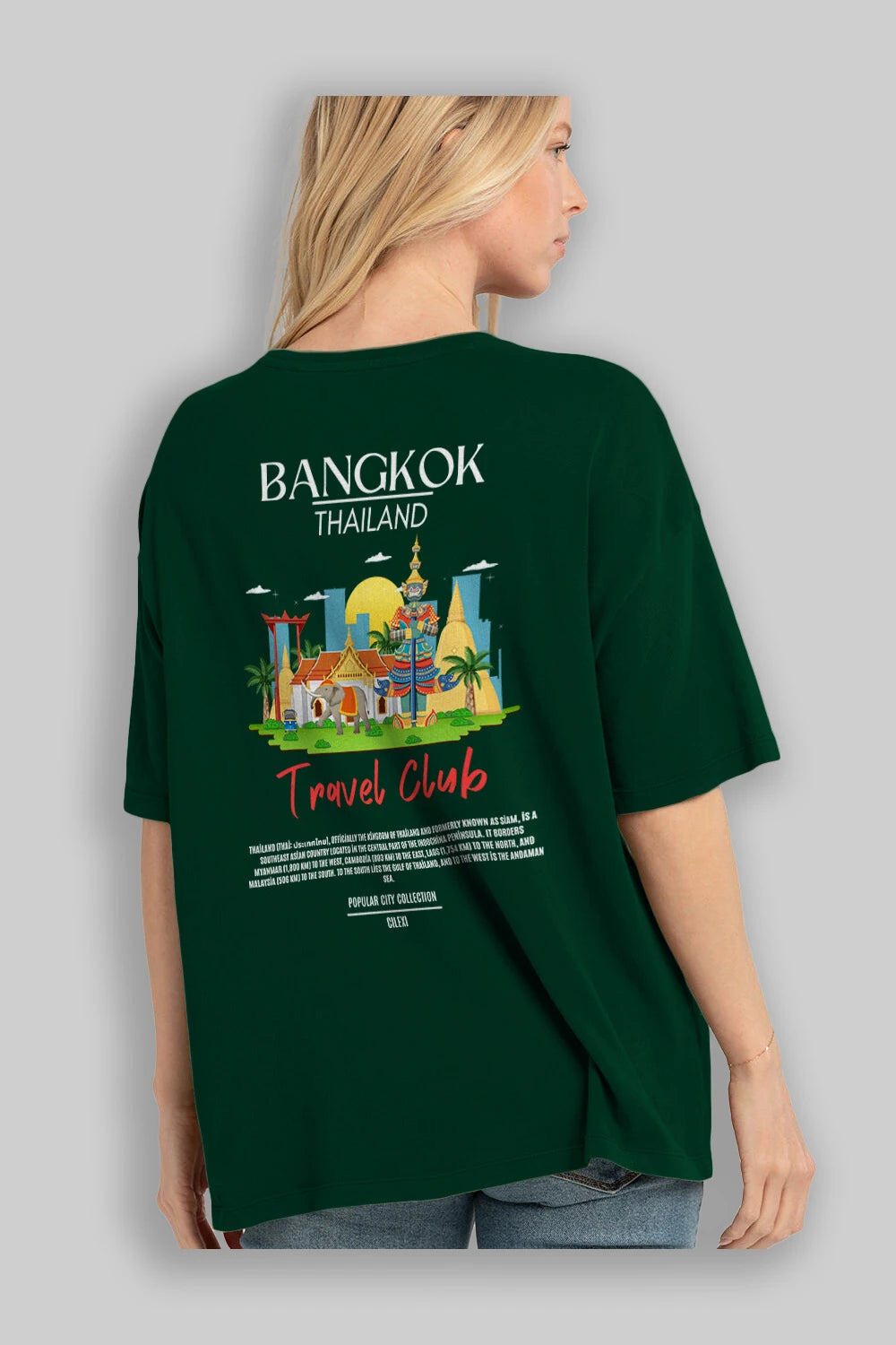 Bangkok Tailand Arka Baskılı Oversize t-shirt Erkek Kadın Pamuk Bisiklet Yaka tişort
