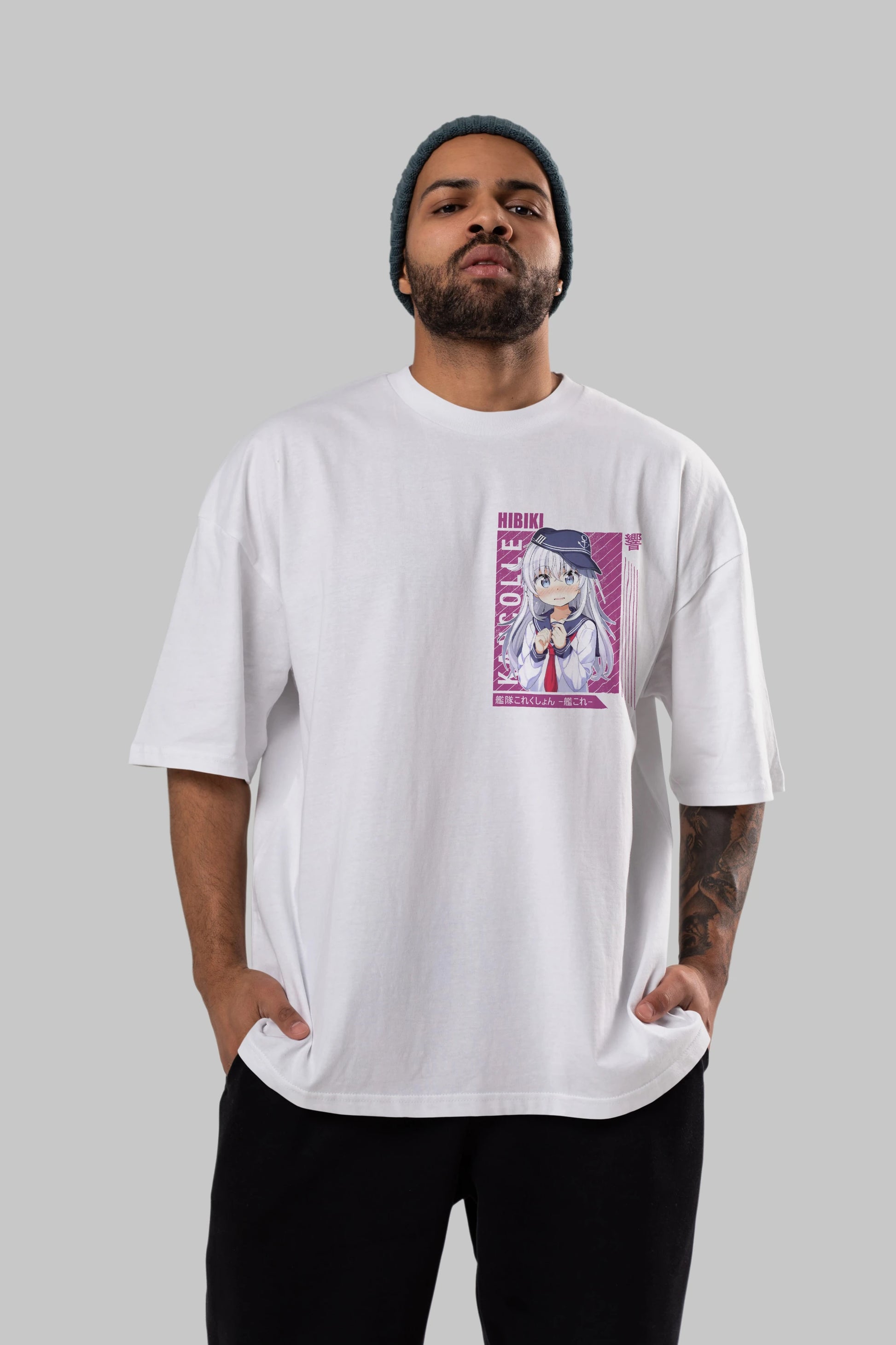Hibiki 4 Ön Sol Baskılı Oversize t-shirt Erkek Kadın Unisex %100 Pamuk Bisiklet Yaka tişort