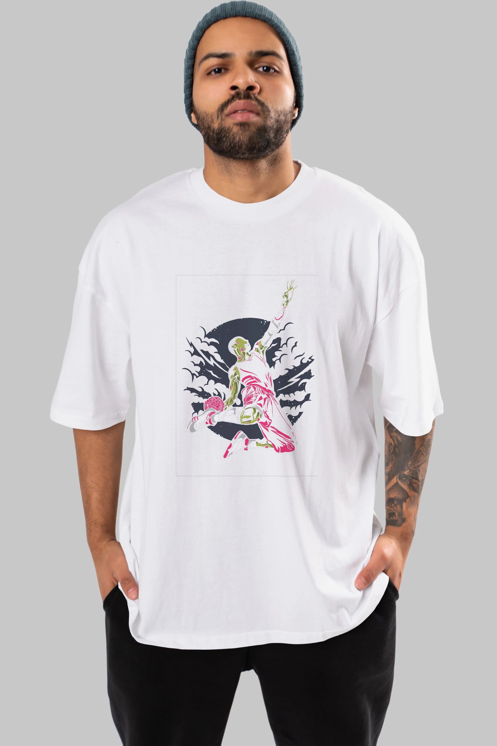Zombie Slam Dunk Ön Baskılı Oversize t-shirt Erkek Kadın Unisex %100 Pamuk tişort