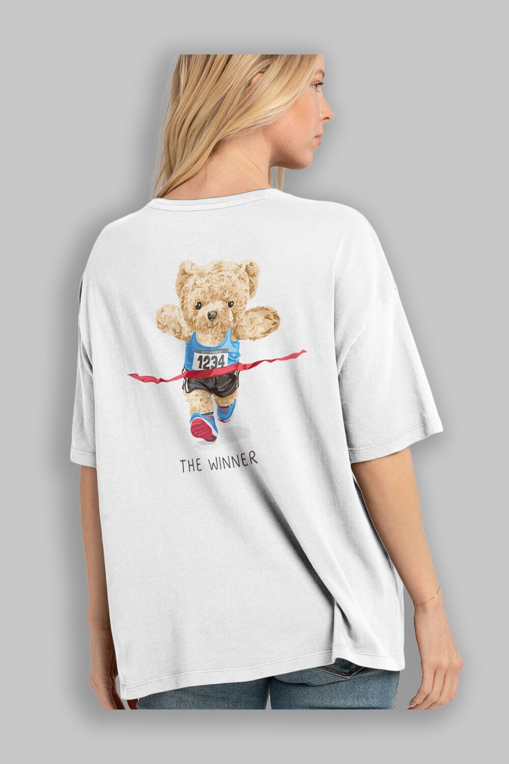 Teddy Bear The Winner Arka Baskılı Oversize t-shirt Erkek Kadın Unisex %100 Pamuk