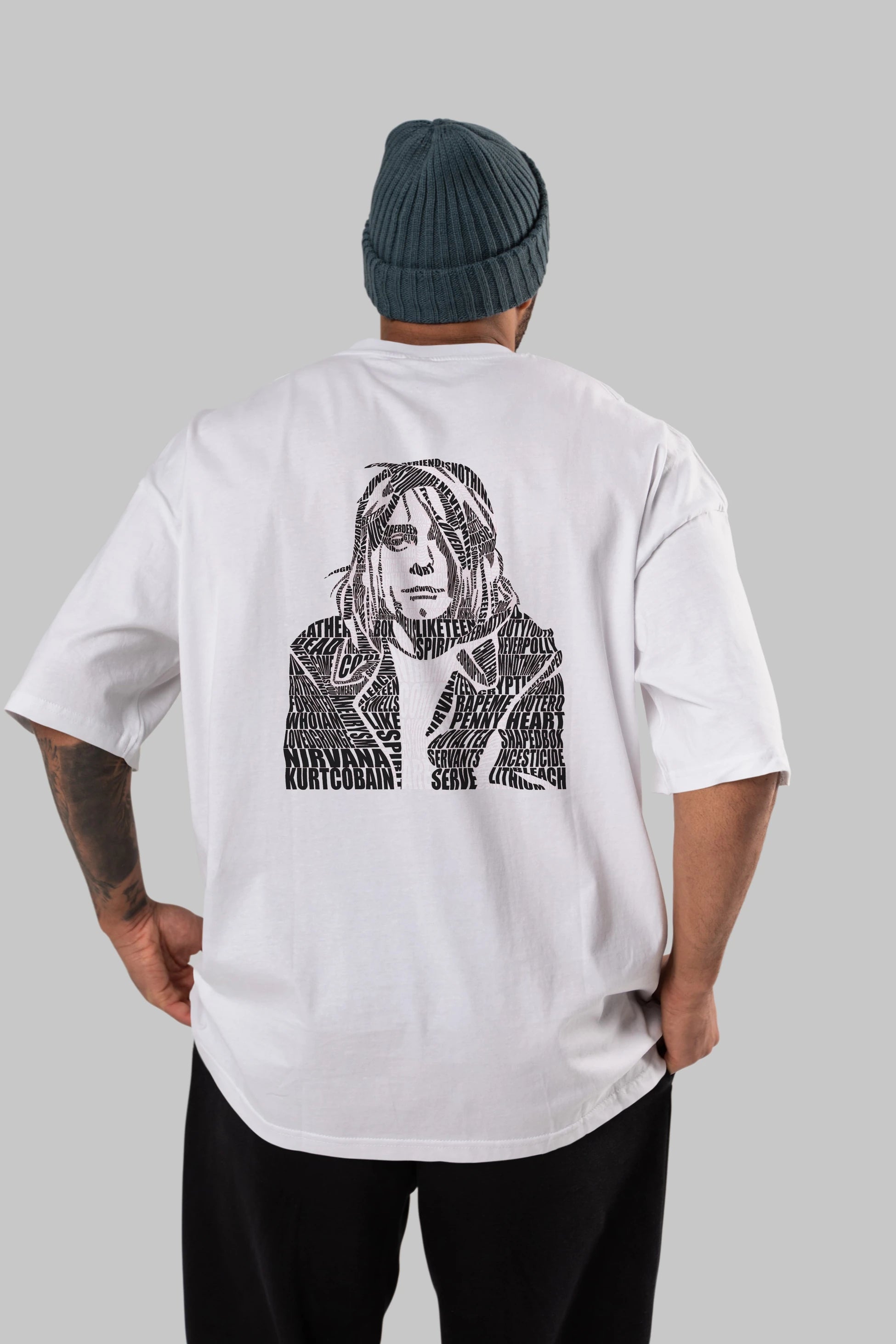 Kurt Cobain Calligram Arka Baskılı Oversize t-shirt %100 pamuk Erkek Kadın Unisex