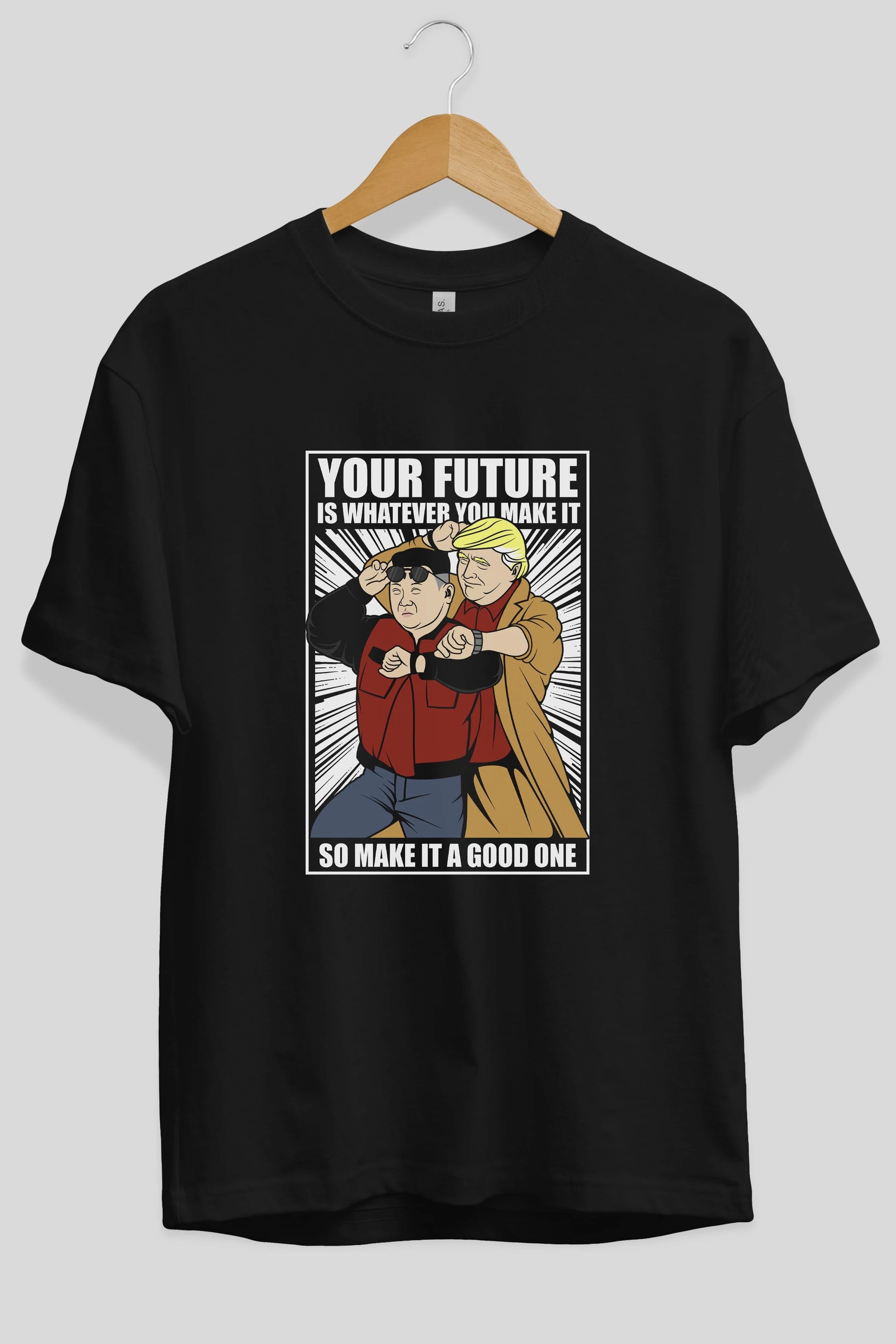 Back To The Future Jong Un Trump Ön Baskılı Oversize t-shirt Erkek Kadın Unisex %100 Pamuk tişort