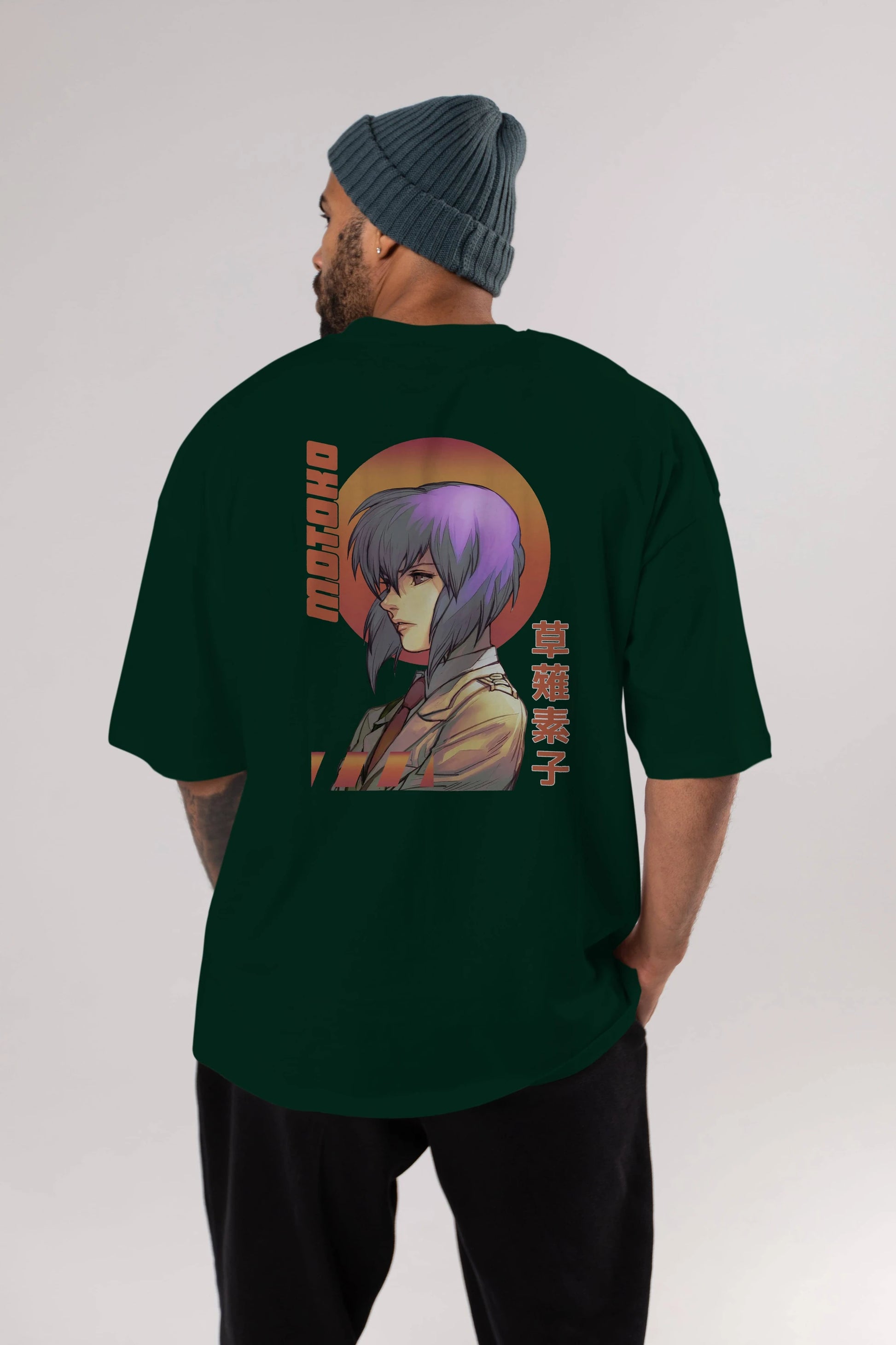 Motoko Kusanagi 10 Anime Arka Baskılı Oversize t-shirt Erkek Kadın Unisex