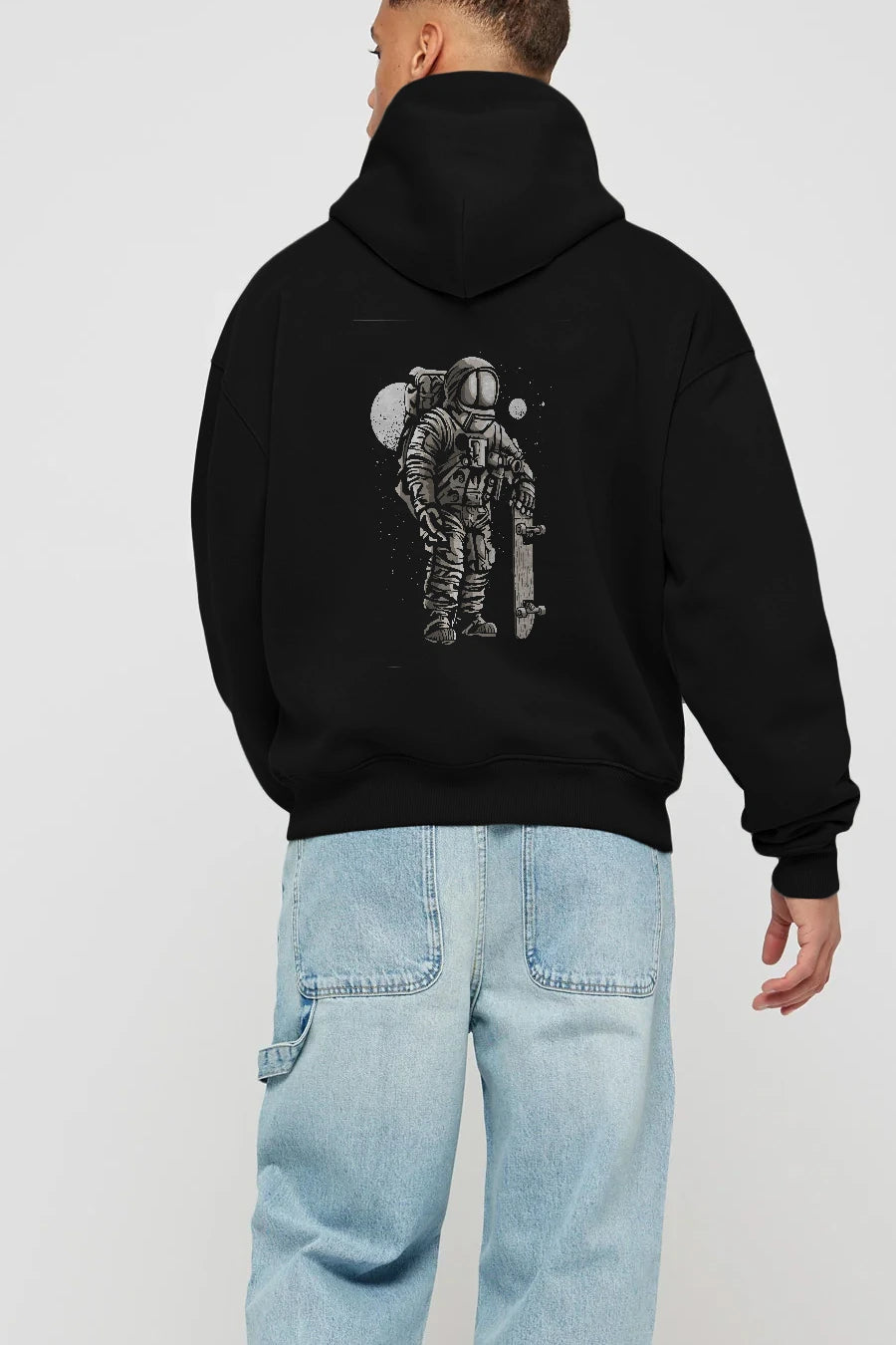 Astronaut Skater Arka Baskılı Hoodie Oversize Kapüşonlu Sweatshirt Erkek Kadın Unisex
