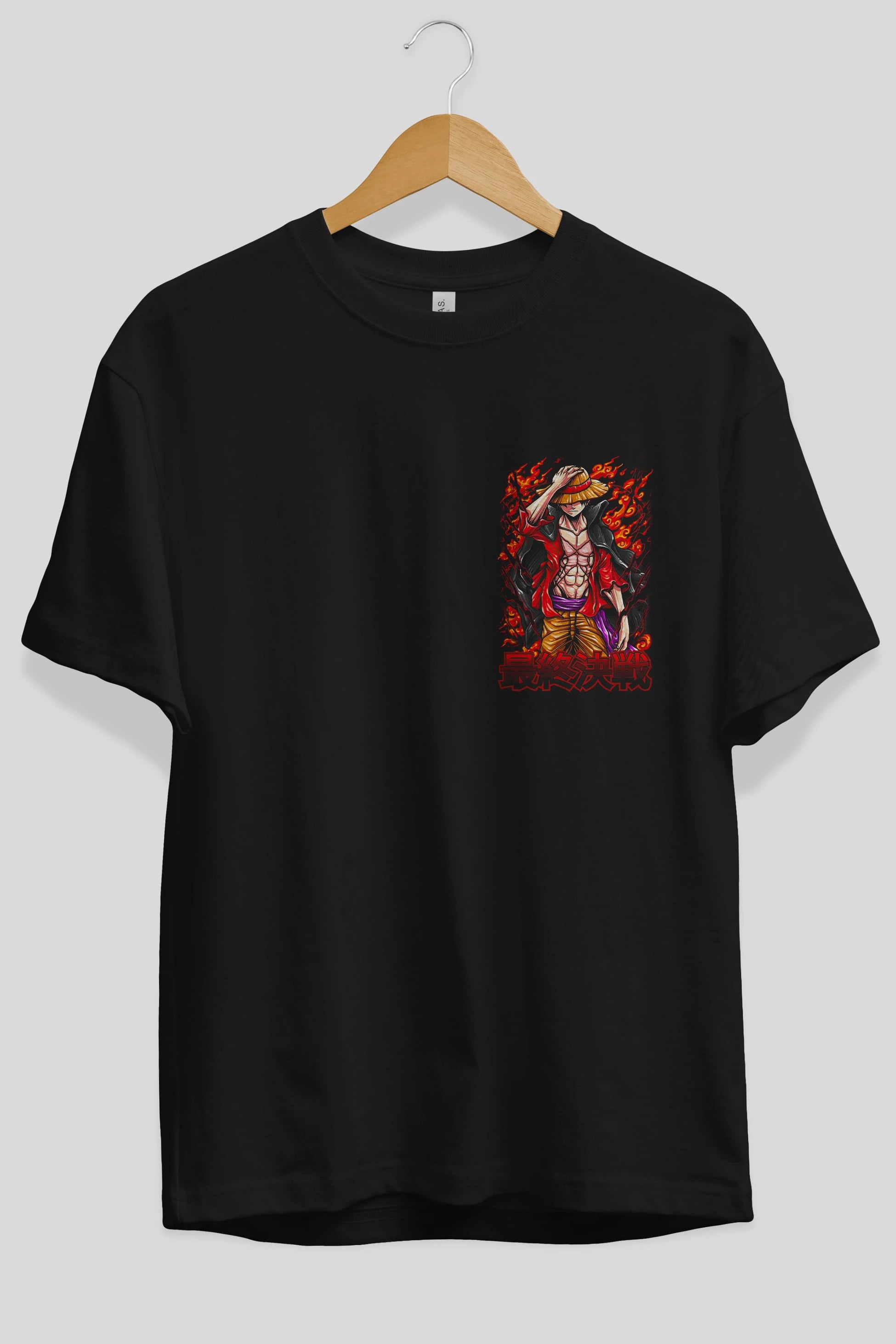 MONKEY D. LUFFY (3) Ön Sol Baskılı Oversize t-shirt Erkek Kadın Unisex %100 Pamuk Bisiklet Yaka tişort