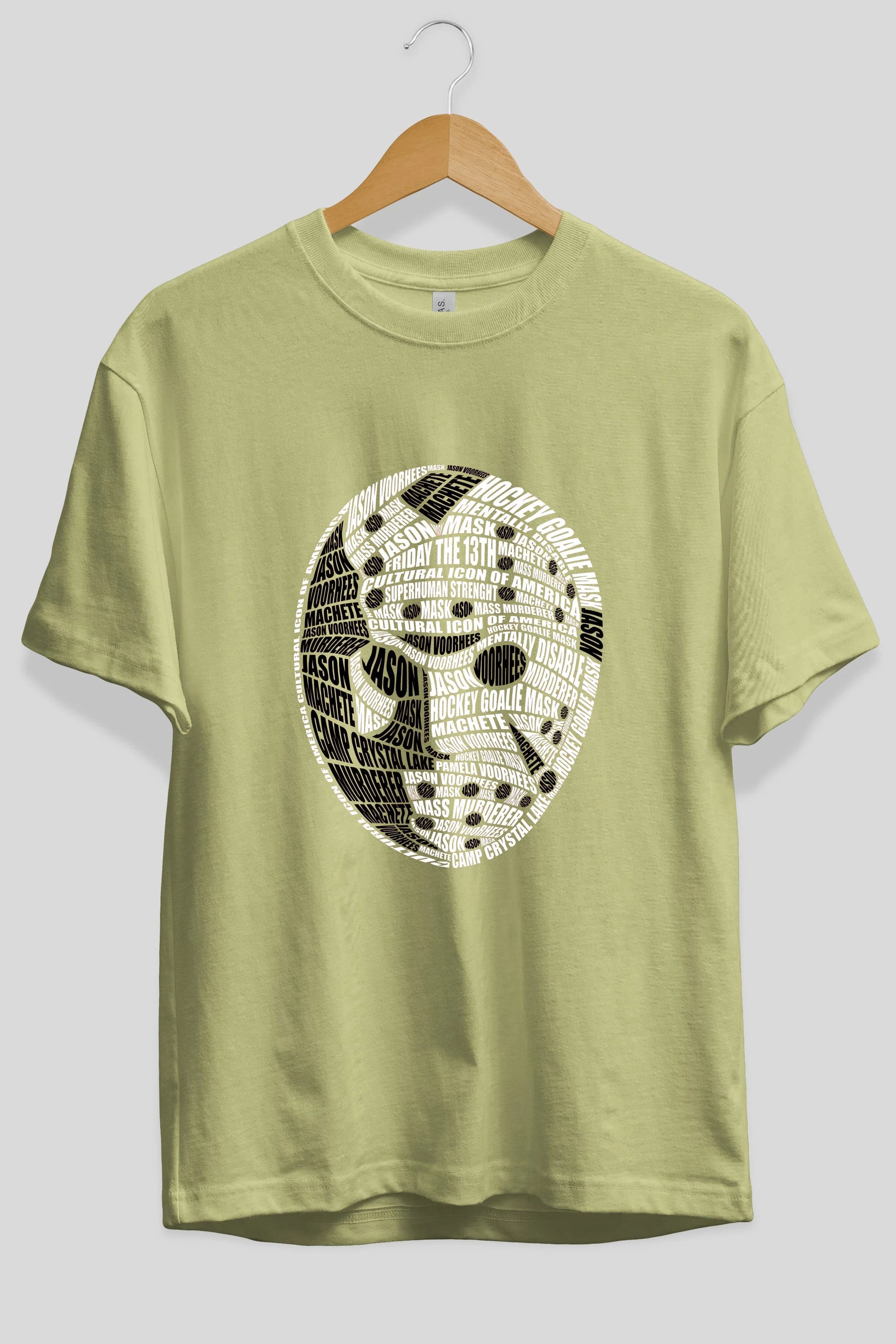 Jason Voorhees Calligram Ön Baskılı Oversize t-shirt %100 pamuk Erkek Kadın Unisex