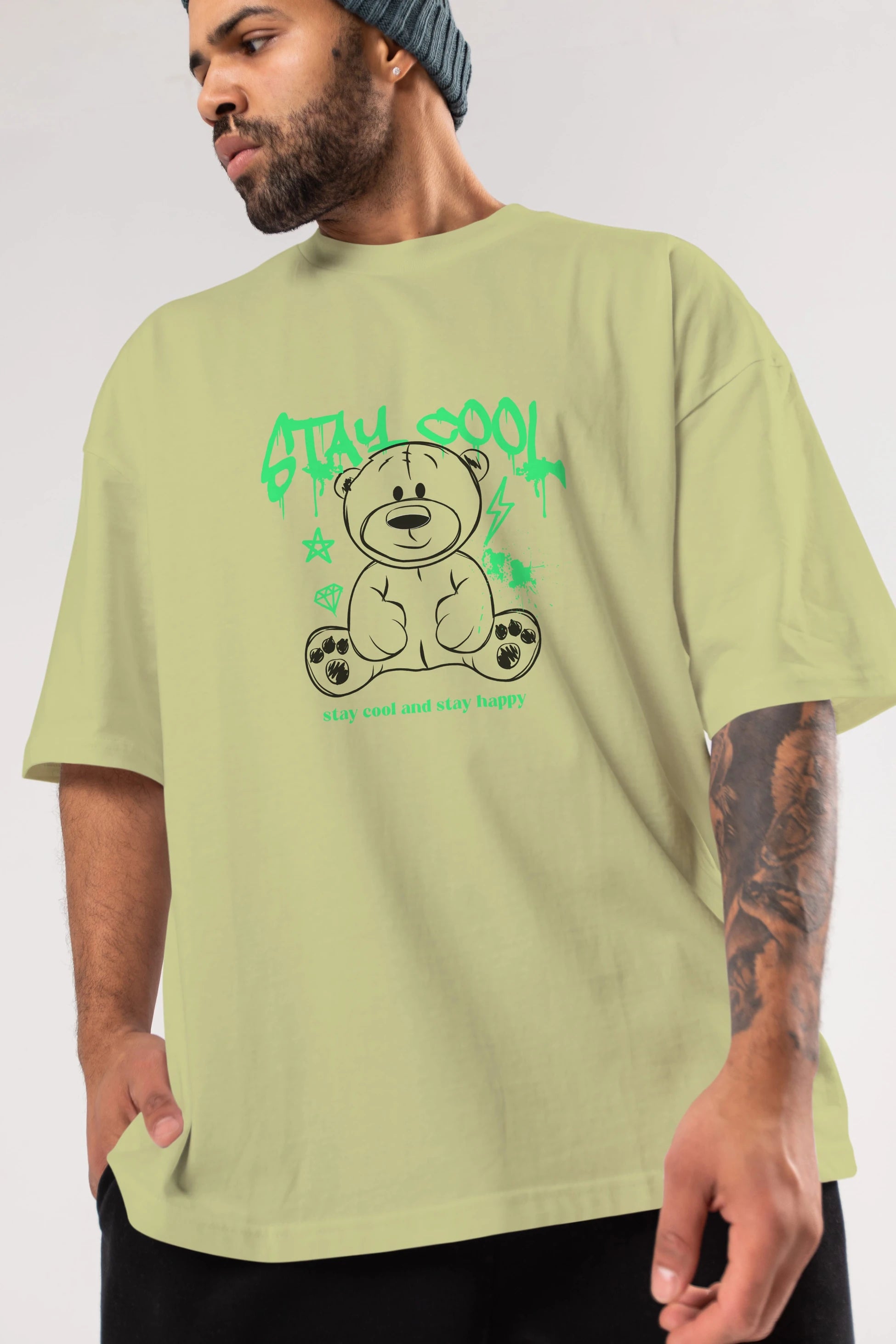 Teddy Bear Stay Cool Ön Baskılı Oversize t-shirt Erkek Kadın Unisex