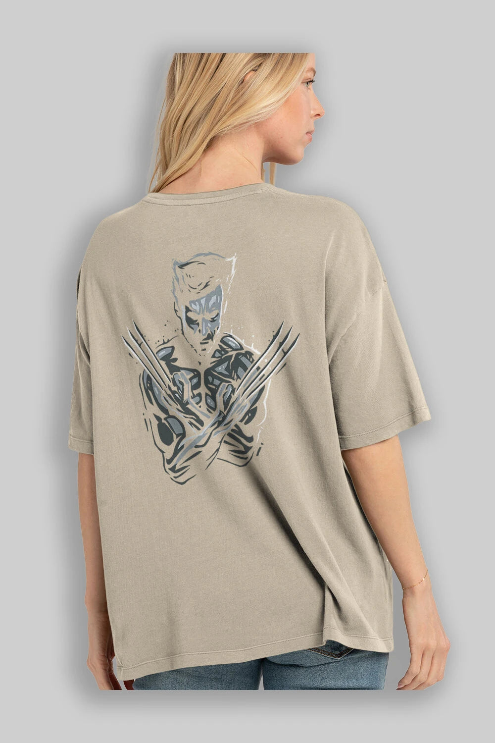 Wolverine Arka Baskılı Oversize t-shirt Erkek Kadın Unisex %100 Pamuk Bisiklet Yaka tişort
