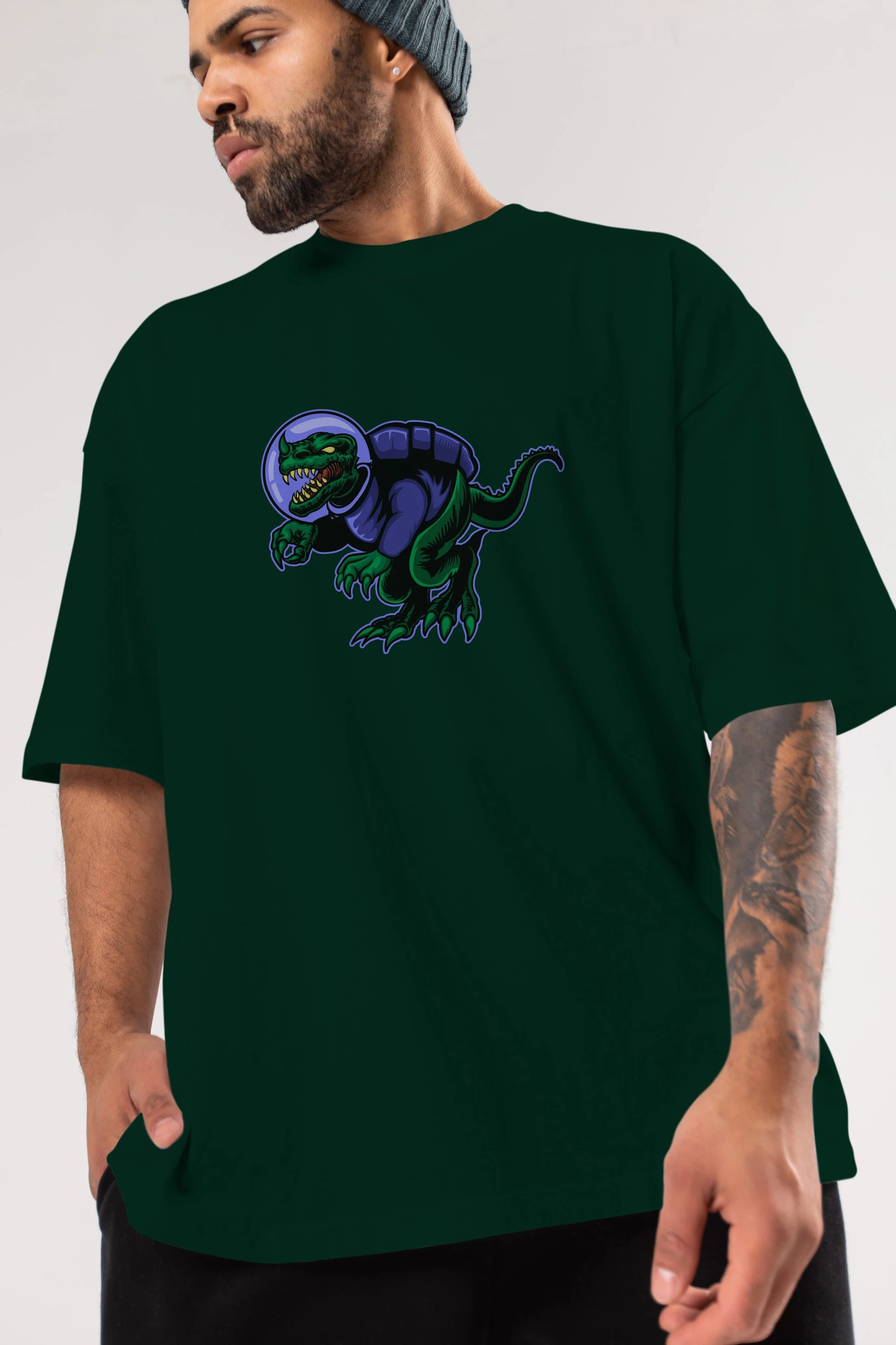 Space Dino Ön Baskılı Oversize t-shirt Erkek Kadın Unisex