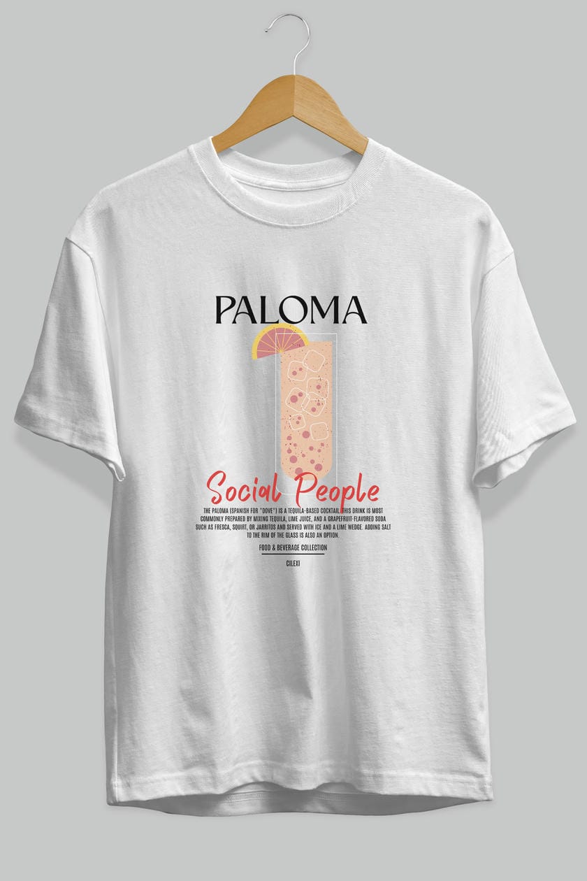 Paloma Kokteyl Serisi ön Baskılı Oversize t-shirt Erkek Kadın %100 Pamuk Bisiklet Yaka tişort