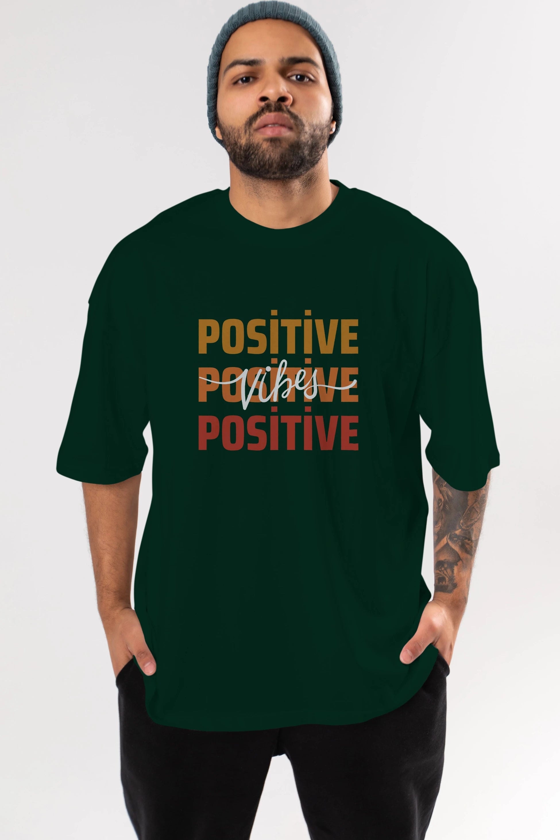 Positive Vibes 2 Ön Baskılı Oversize t-shirt Erkek Kadın Unisex