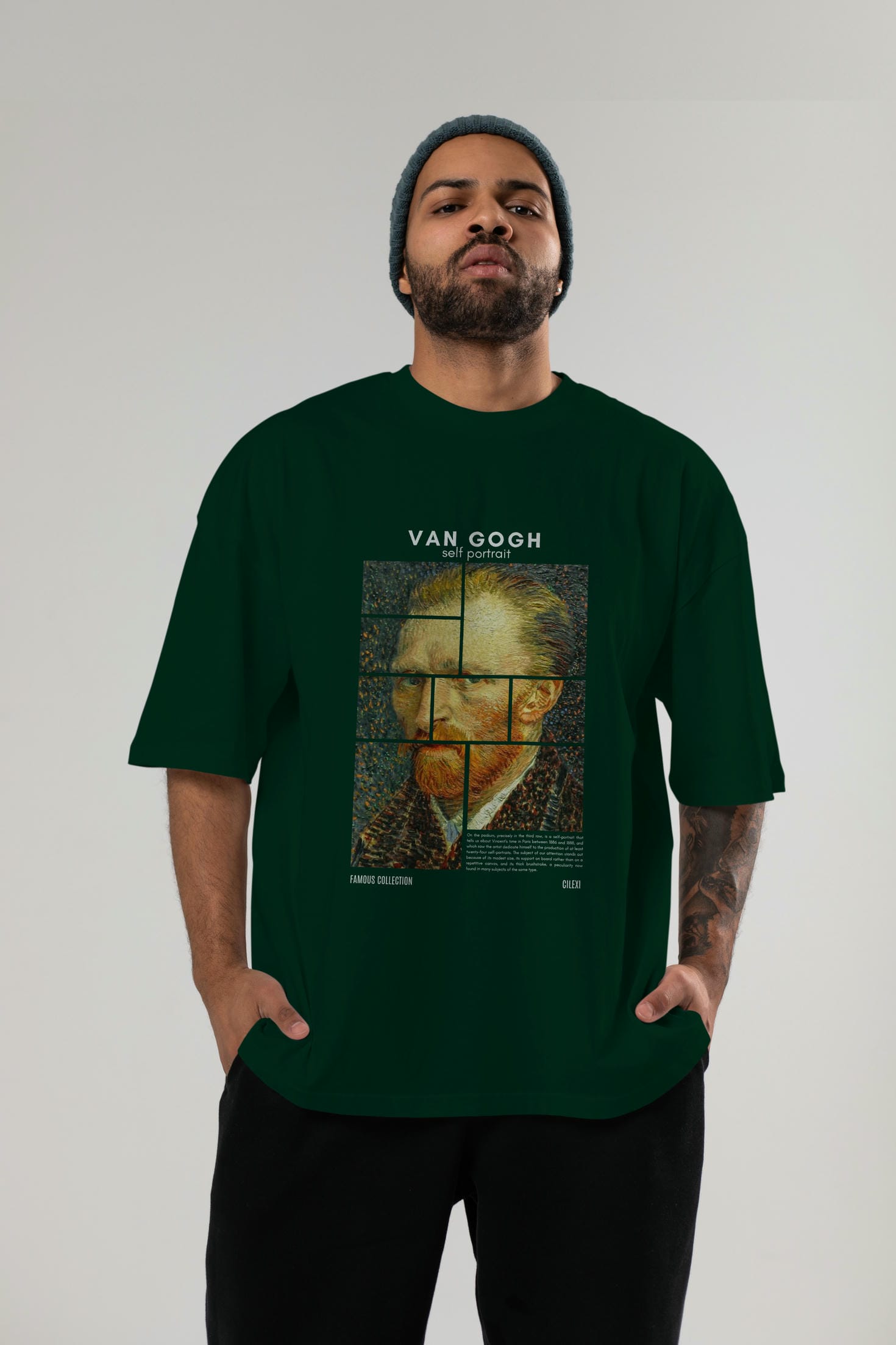Van Gogh Self Portrait ön Baskılı Oversize t-shirt Erkek Kadın Bisiklet Yaka Pamuk tişort