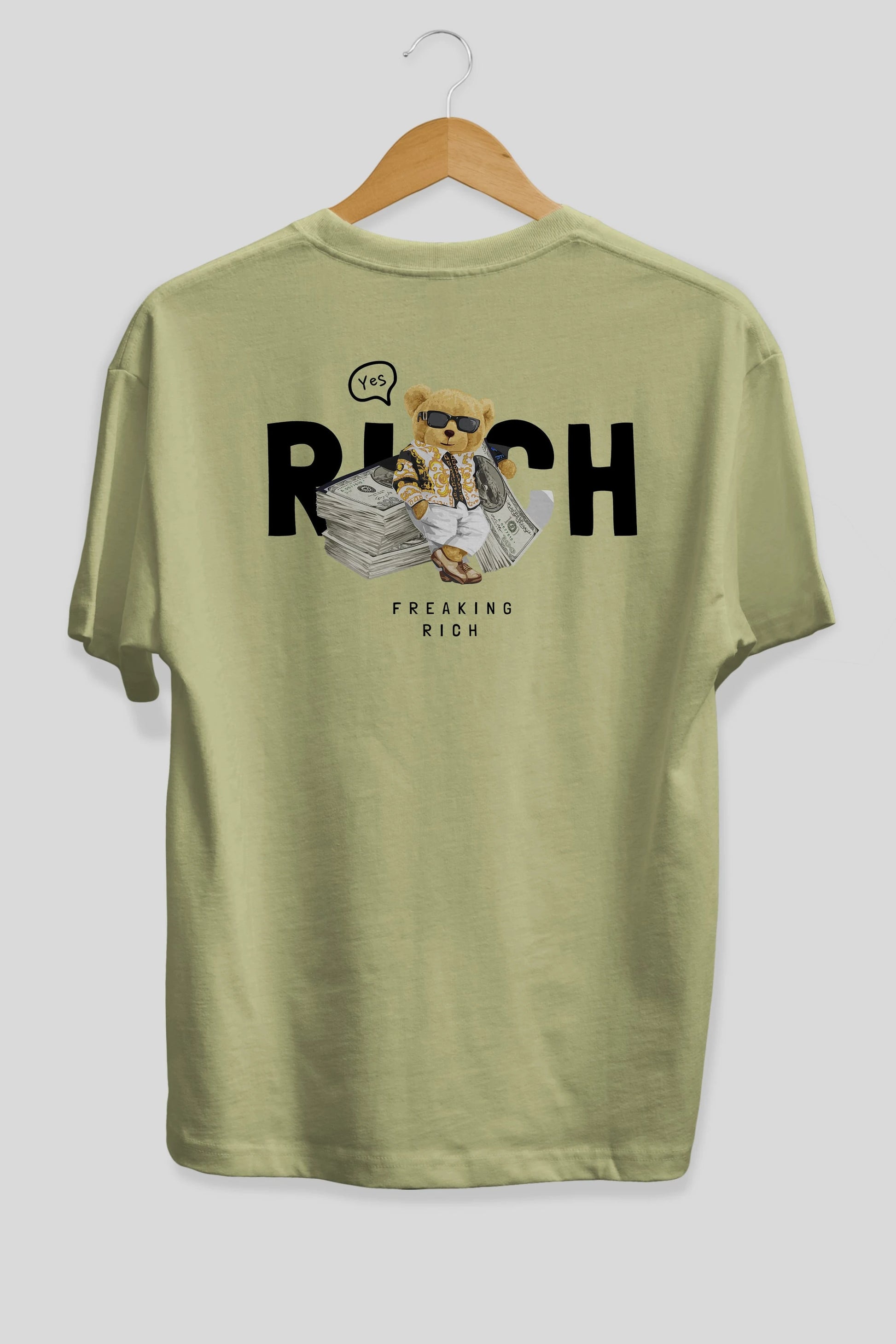 Teddy Bear Freakıng Rich Arka Baskılı Oversize t-shirt Erkek Kadın Unisex %100 Pamuk