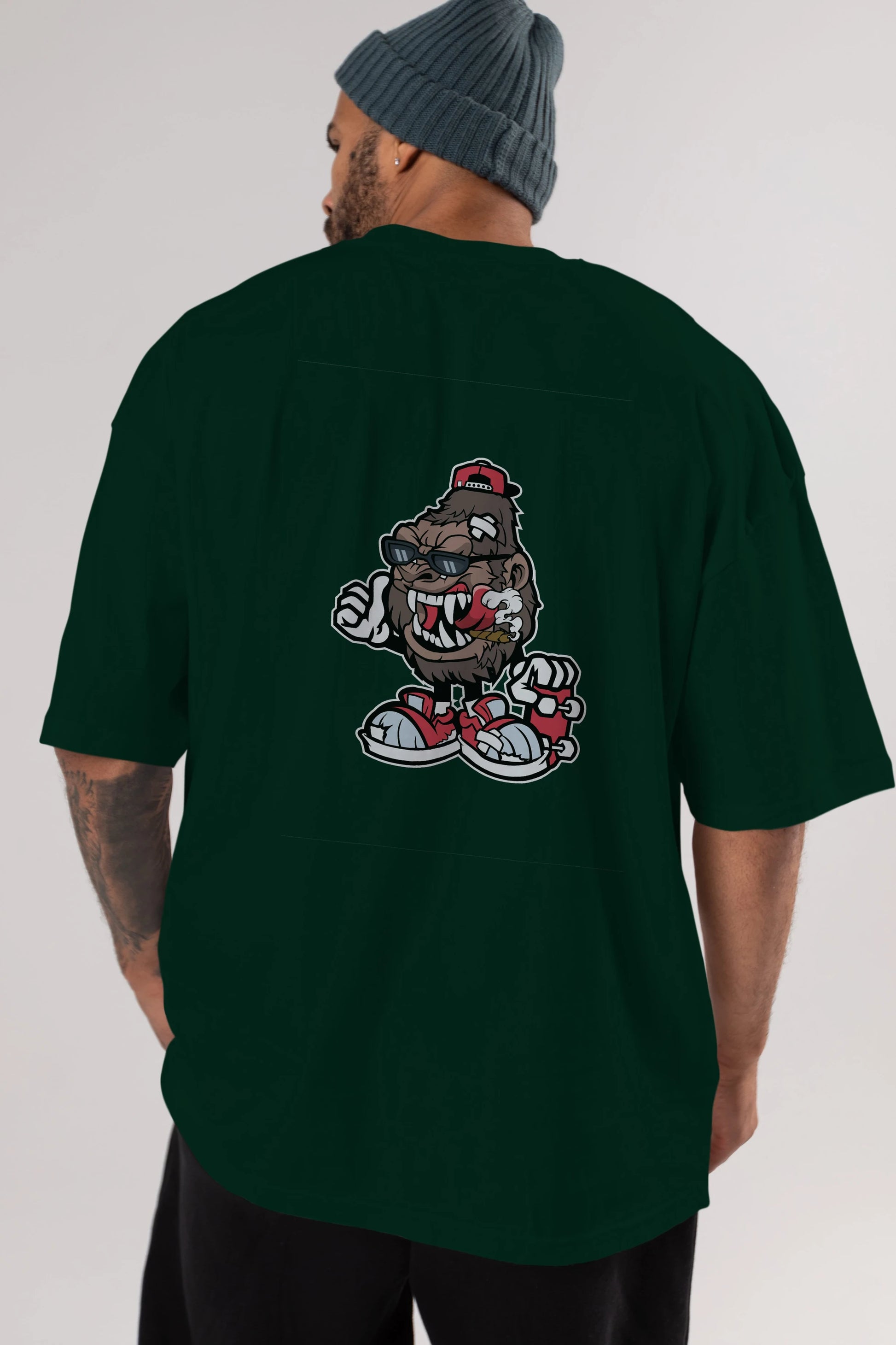 Gorilla Skater Arka Baskılı Oversize t-shirt Erkek Kadın Unisex %100 Pamuk tişort