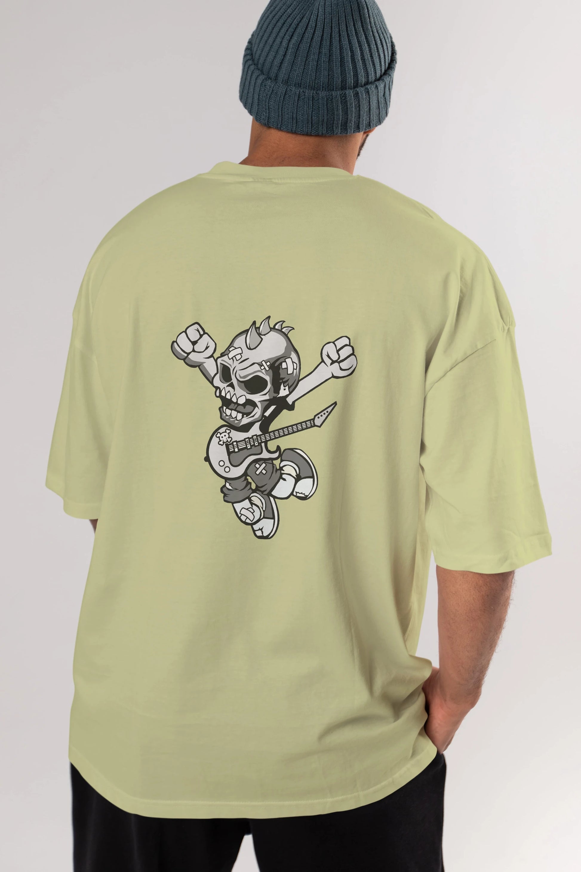Punk Rocker Metal Guitar Arka Baskılı Oversize t-shirt Erkek Kadın Unisex %100 Pamuk tişort