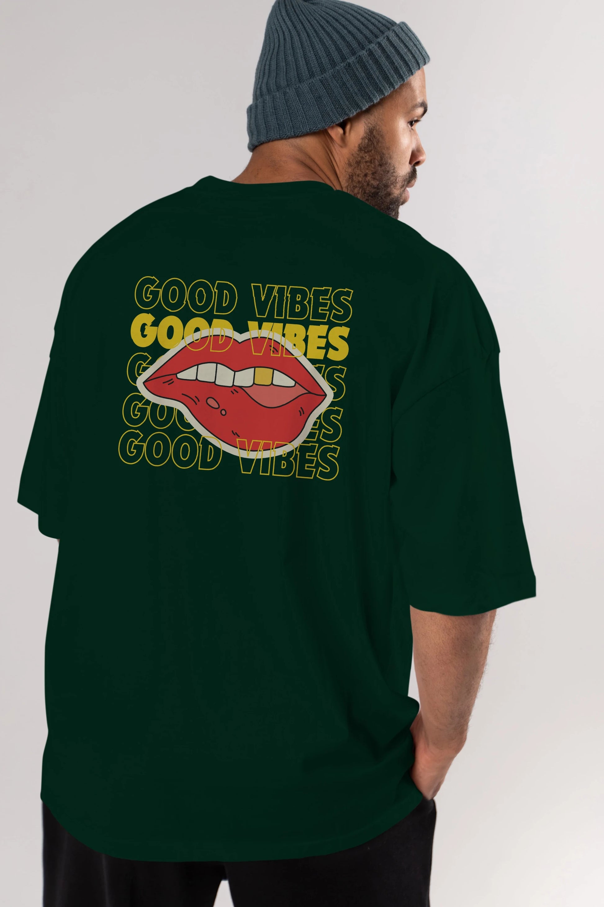 Good Vibes Yazılı 2 Arka Baskılı Oversize t-shirt Erkek Kadın Unisex