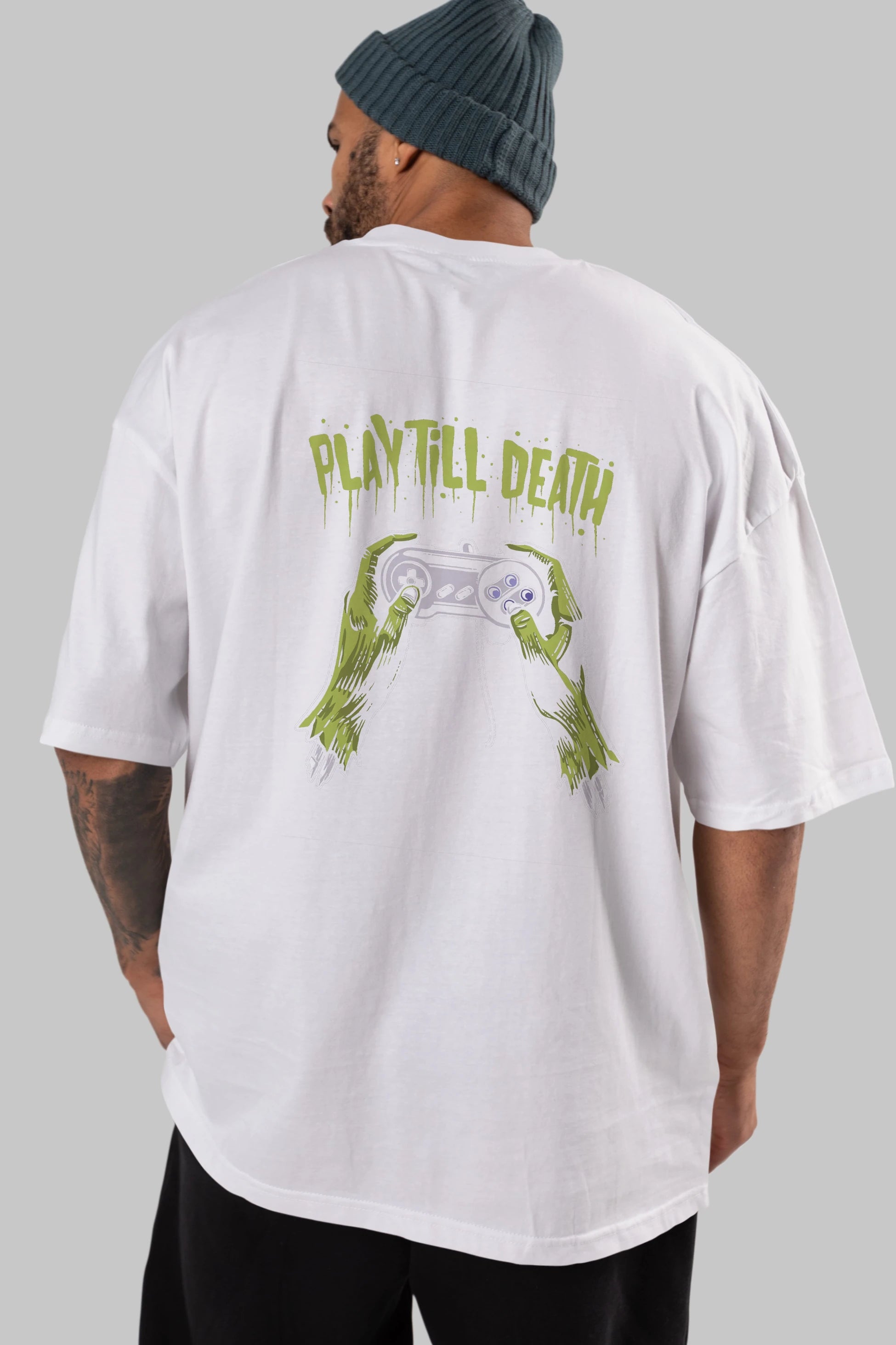 Play Till Death Arka Baskılı Oversize t-shirt Erkek Kadın Unisex %100 Pamuk