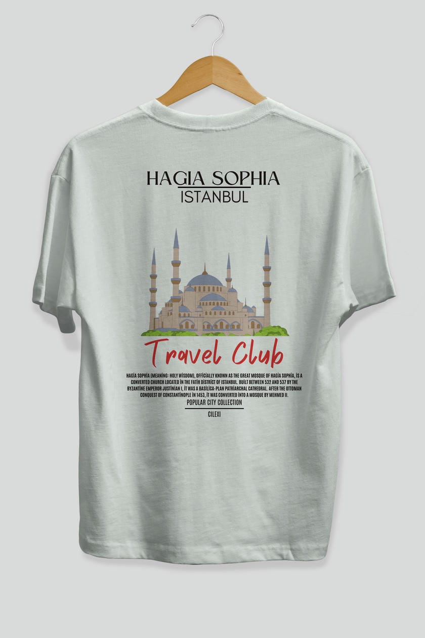 Hagia Sophia İstanbul Arka Baskılı Oversize t-shirt Erkek Kadın Pamuk Bisiklet Yaka tişort